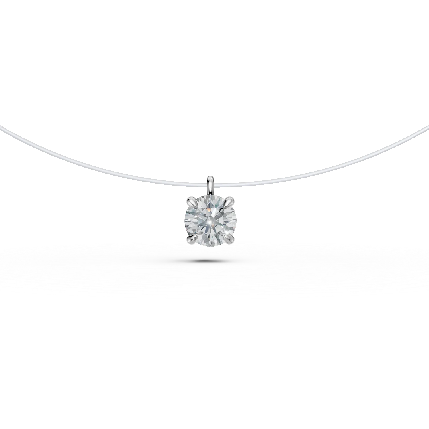 Lant fir transparent cu pandantiv din aur alb si diamant solitaire de 0.2ct