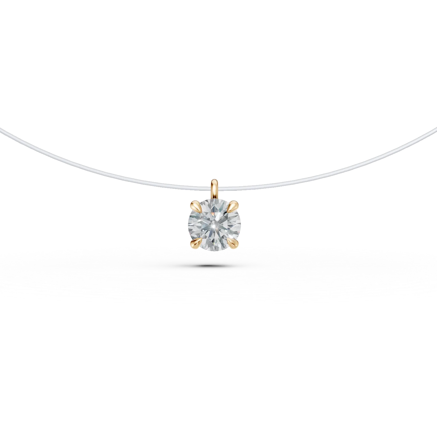 Lant fir transparent cu pandantiv din aur galben si diamant solitaire de 0.2ct