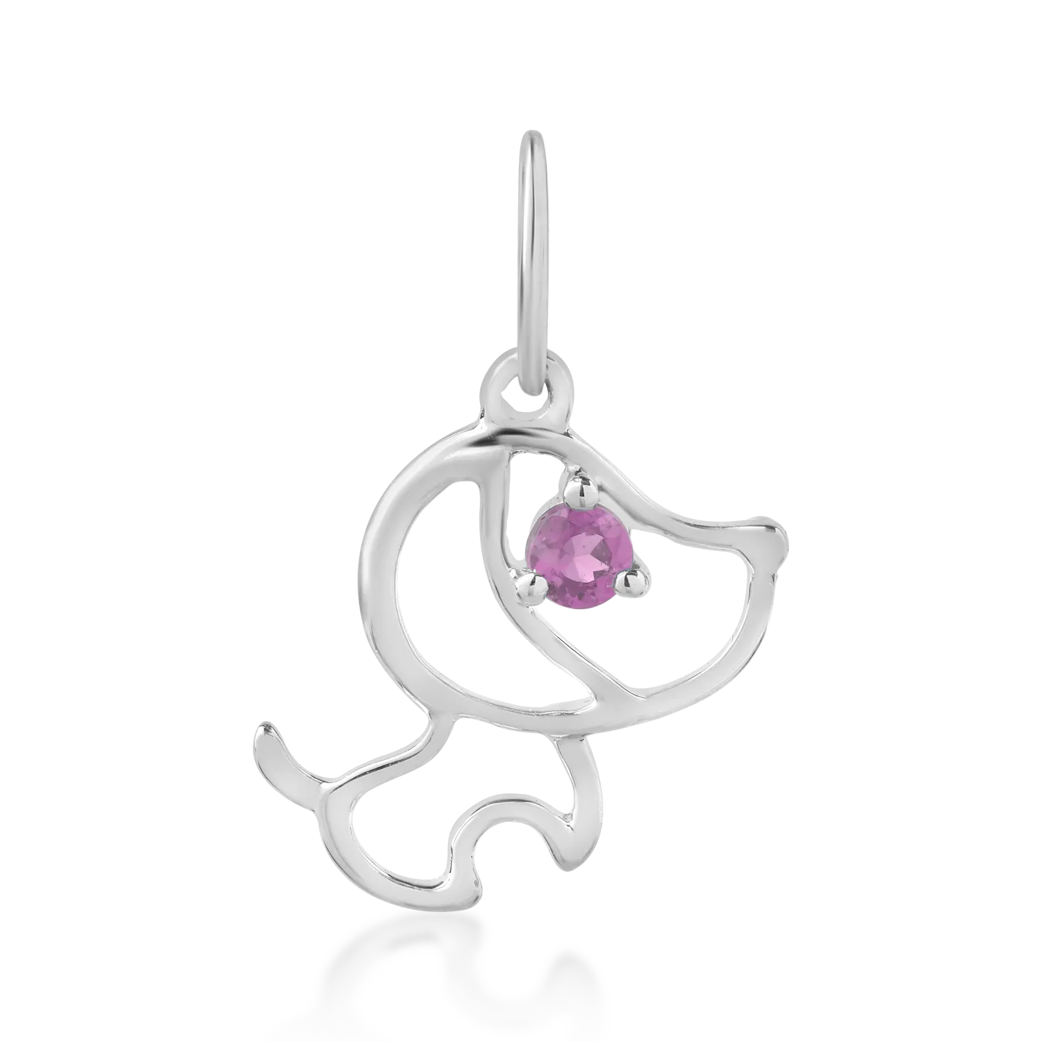 Pandantiv catelus pentru copii din aur alb cu safir roz de 0.05ct