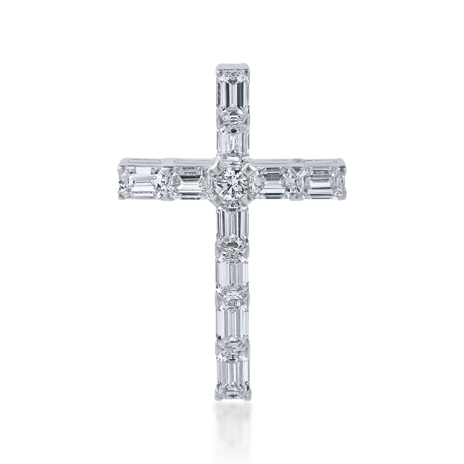 Pandantiv cruce din aur alb cu diamante baguette si rotunde de 1.9ct