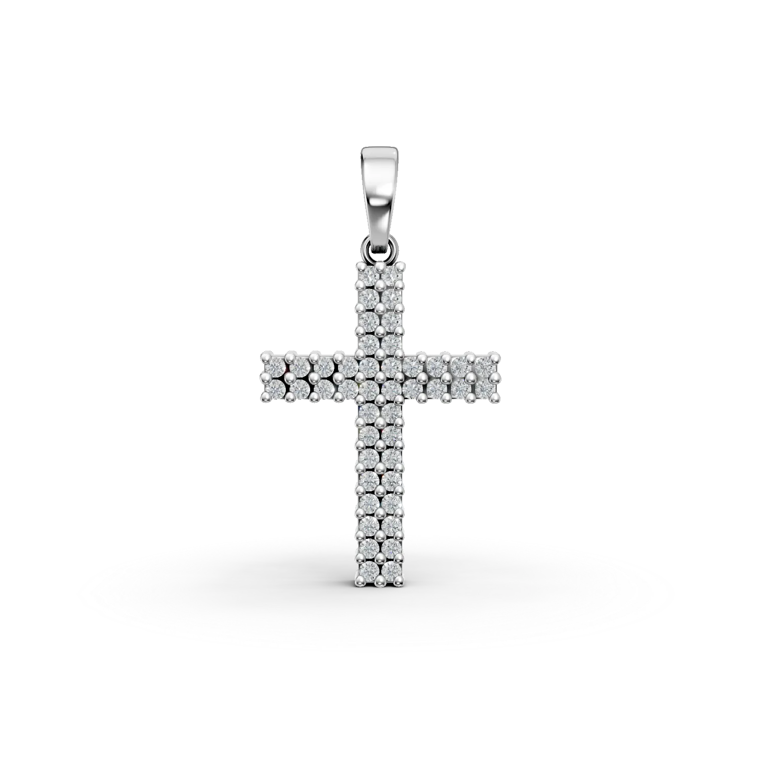 Pandantiv cruce din aur alb cu zirconia microsetting