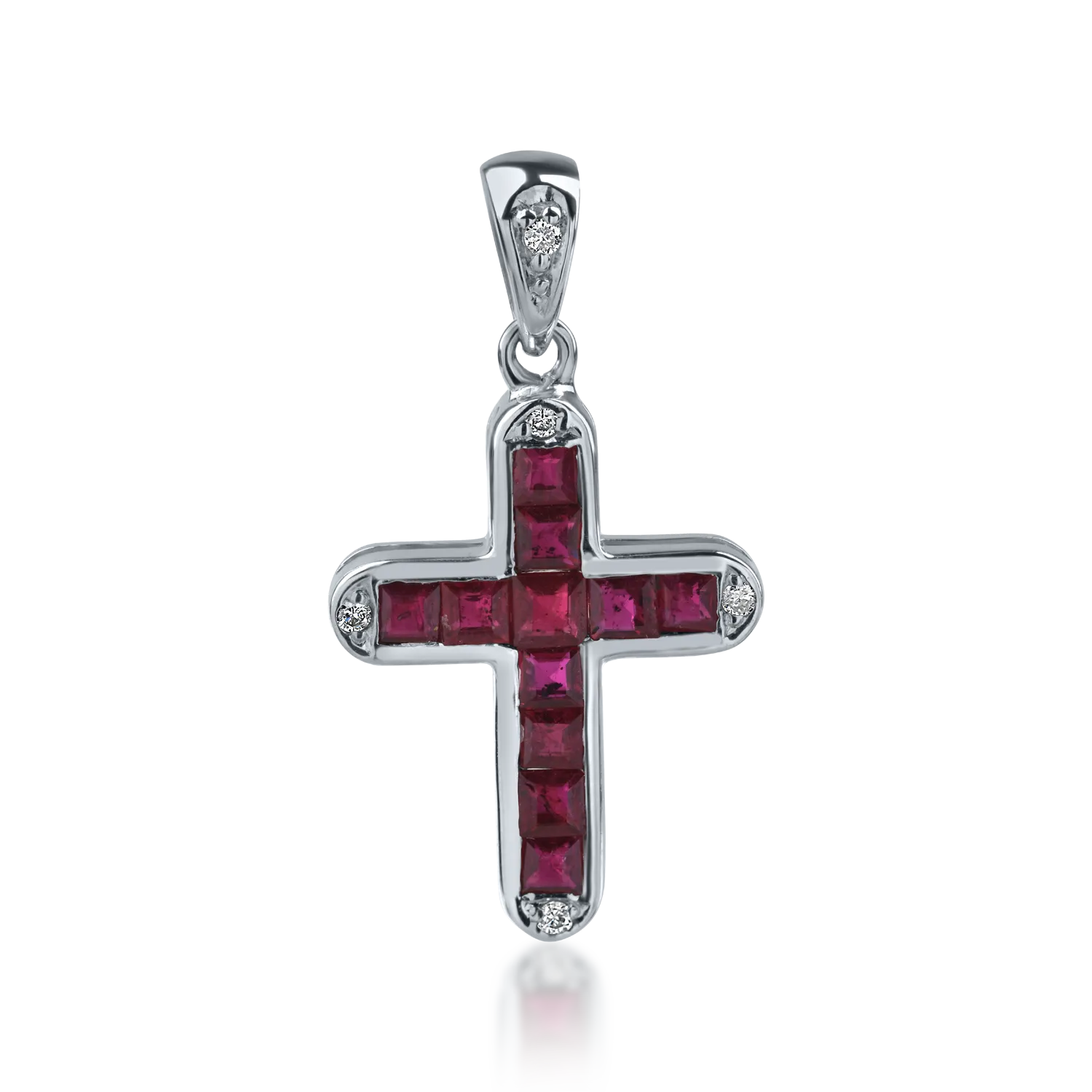 Pandantiv cruce din aur alb cu rubine square de 0.66ct si diamante de 0.03ct