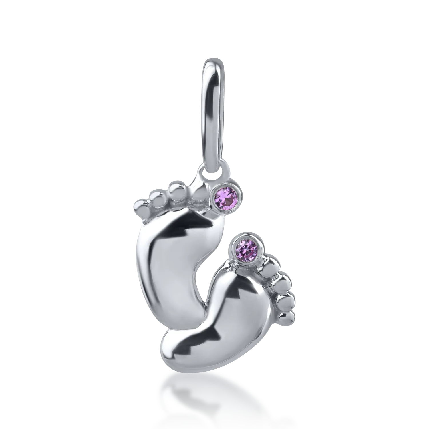 Pandantiv picioruse din aur alb cu safire roz de 0.02ct