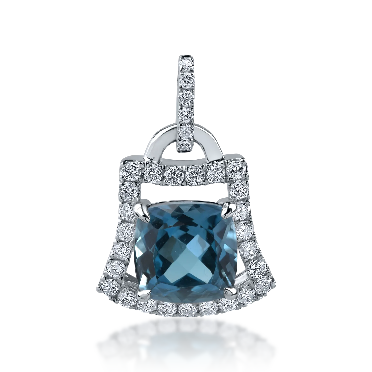 Pandantiv din aur alb cu topaz london blue square de 1.905ct si diamante de 0.239ct