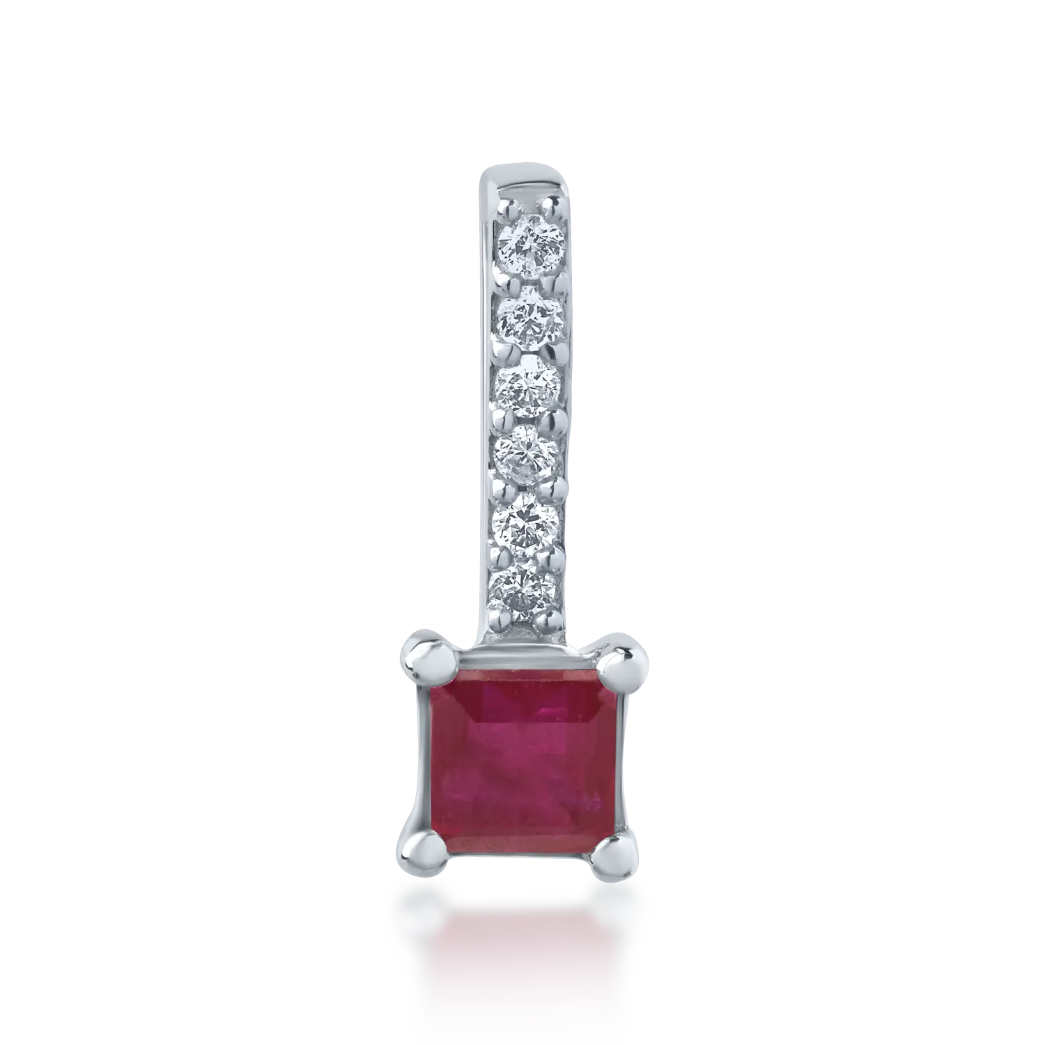 Pandantiv din aur alb cu rubin princess de 0.182ct si diamante de 0.03ct
