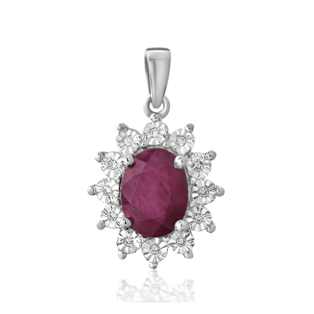 Pandantiv din aur alb cu rubin oval de 1.75ct si diamante de 0.03ct