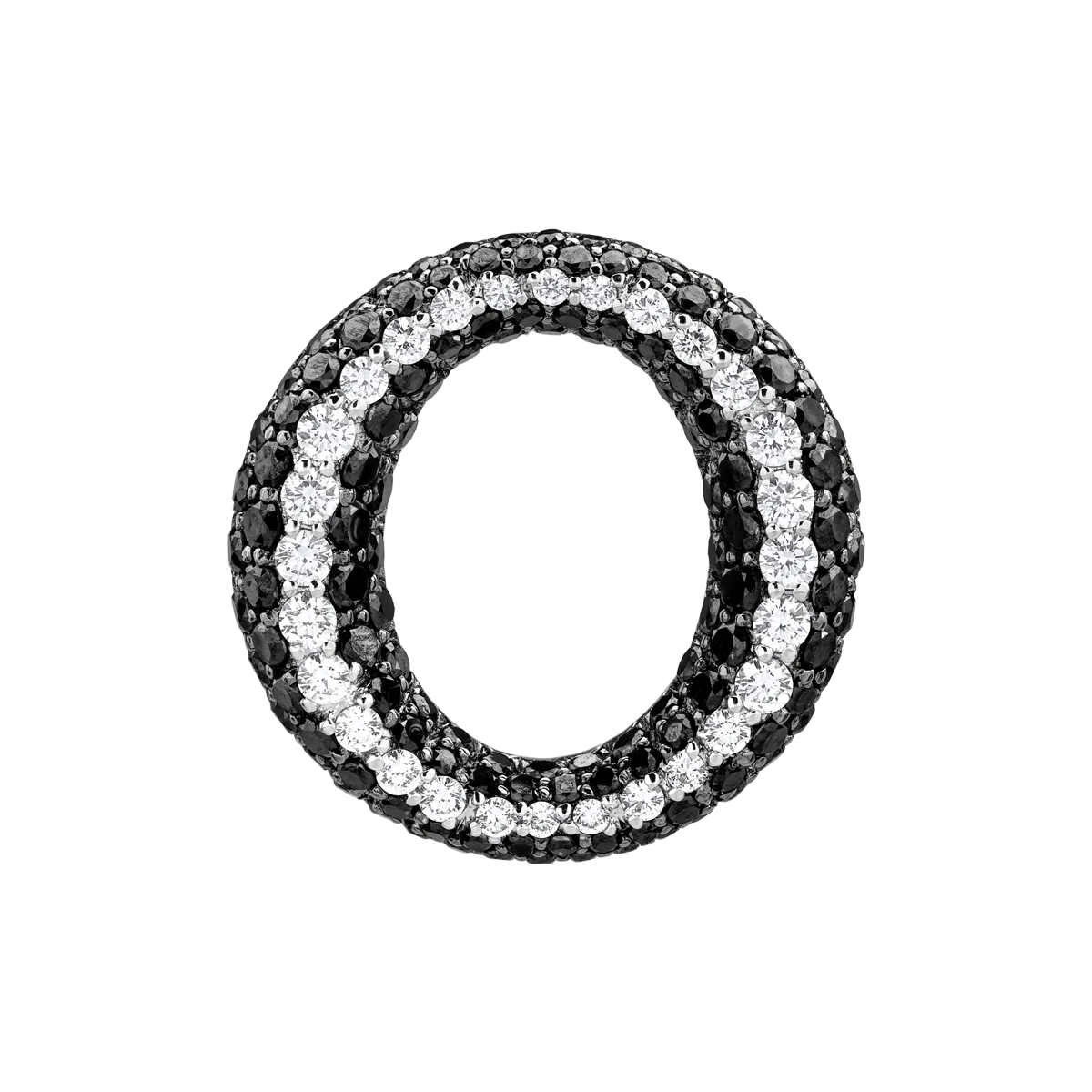 Pandantiv rotund din aur alb cu diamante transparente de 0.44ct si diamante negre de 1.73ct