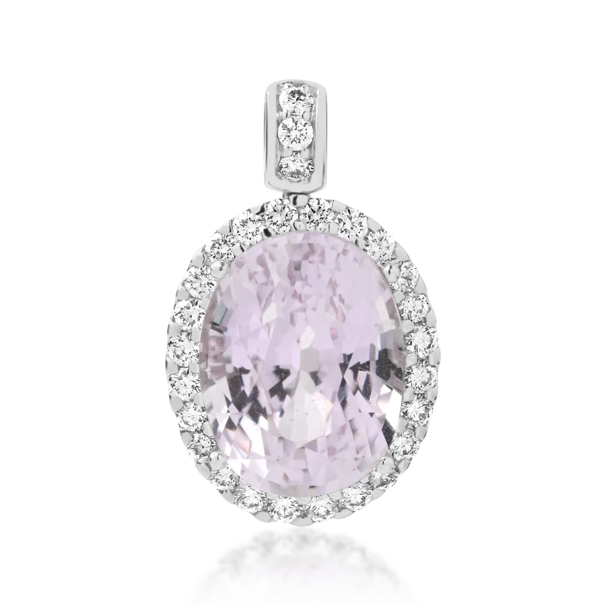 Pandantiv din aur alb cu kunzit oval de 6.21ct si diamante de 0.44ct