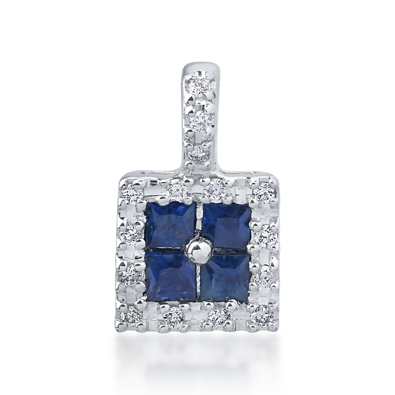 Pandantiv din aur alb cu safire square de 0.24ct si diamante de 0.06ct