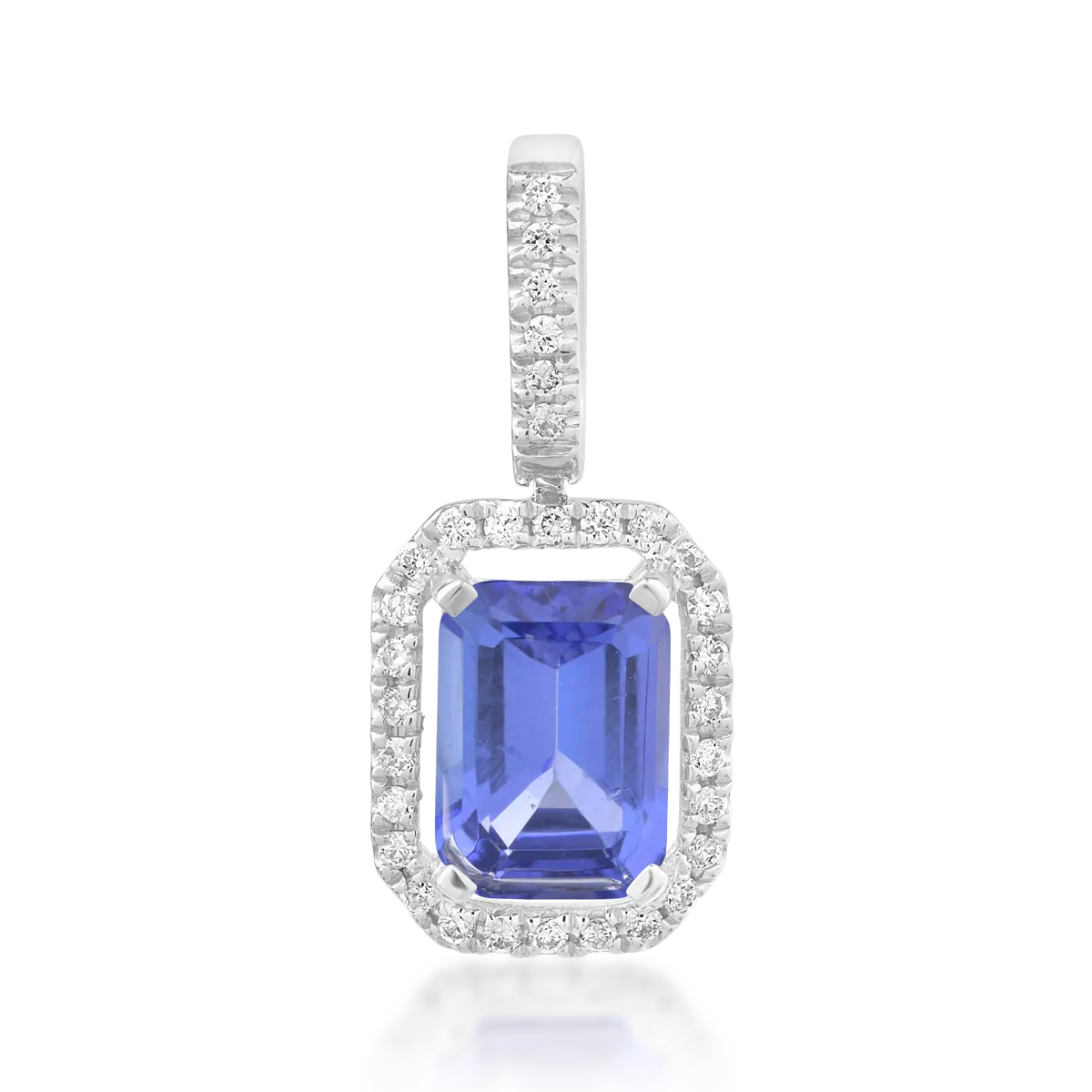 Pandantiv din aur alb cu tanzanit octogonal de 1.14ct si diamante de 0.095ct
