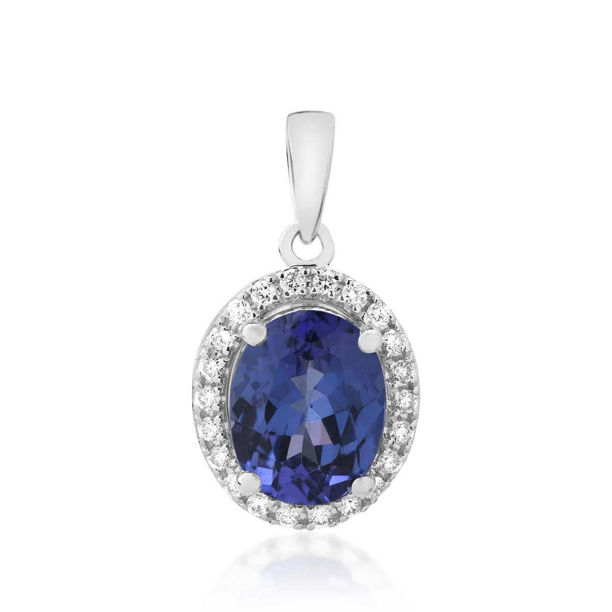 Pandantiv din aur alb cu tanzanit oval de 1.88ct si diamante de 0.15ct
