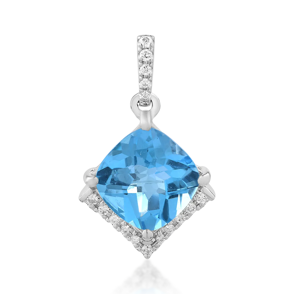 Pandantiv din aur alb cu topaz albastru cushion de 2.8ct si diamante de 0.08ct