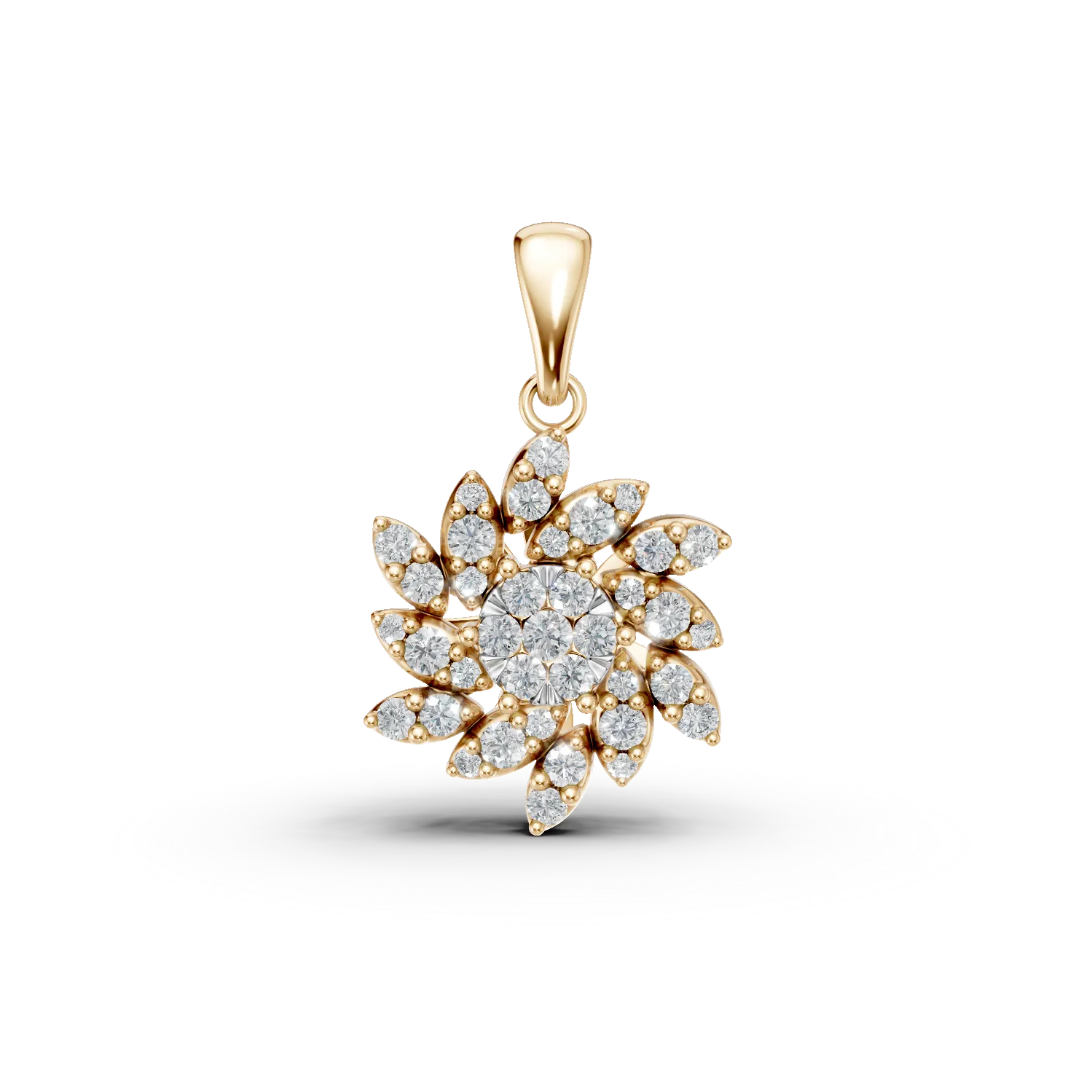 Pandantiv floral din aur galben cu diamante de 0.51ct
