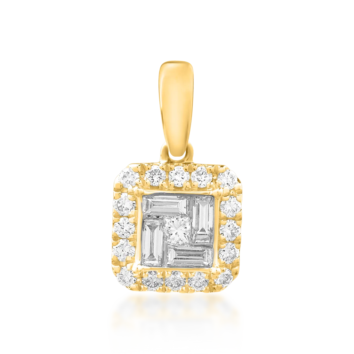 Pandantiv din aur galben cu diamante princess, baguette si rotunde de 0.4ct 1 Pandantiv din aur galben cu diamante princess, baguette si rotunde de 0.4ct