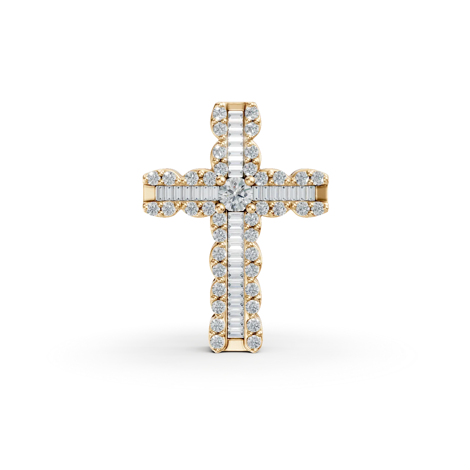 Pandantiv din aur galben cu diamante baguette si rotunde de 0.56ct