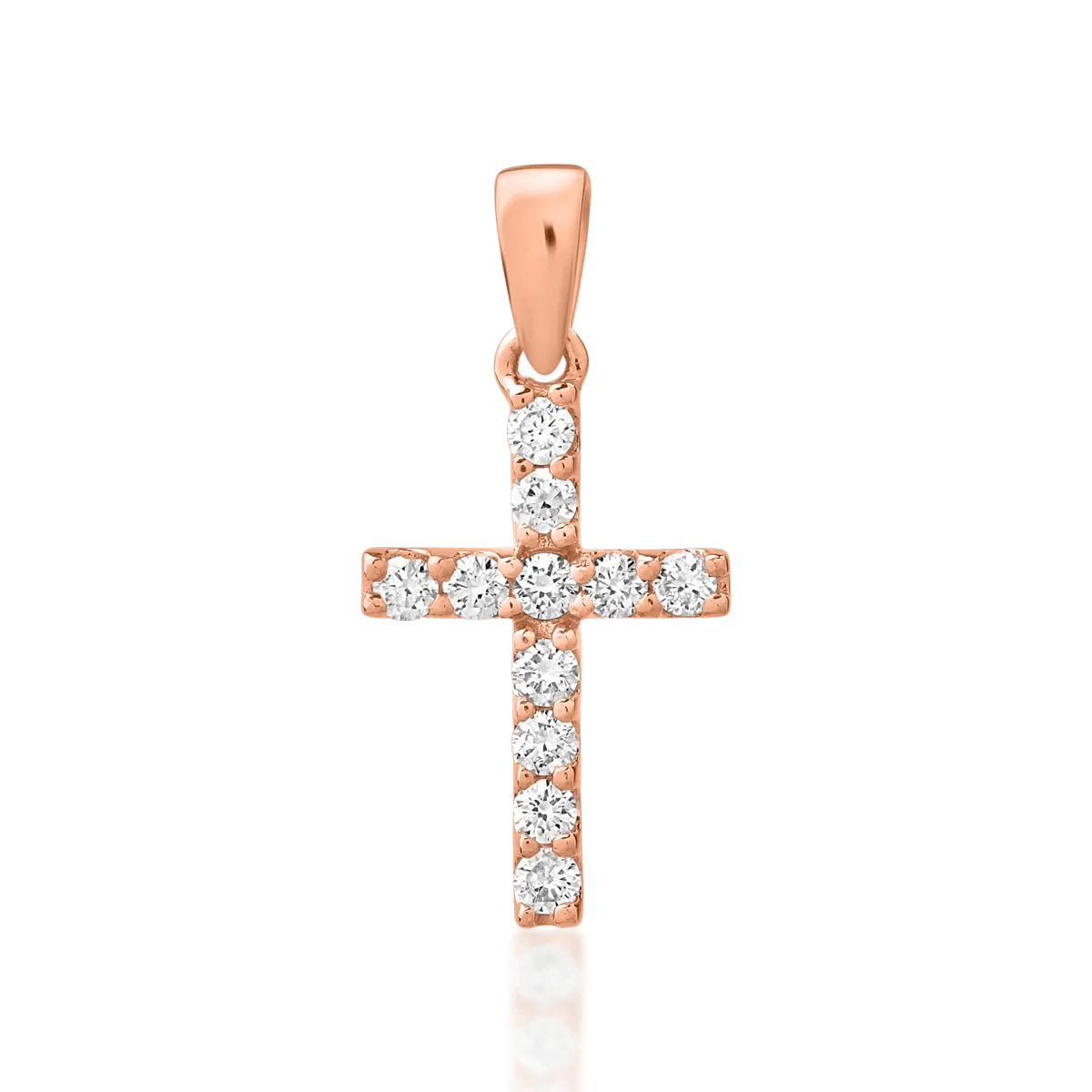 Pandantiv cruce din aur roz cu diamante de 0.121ct