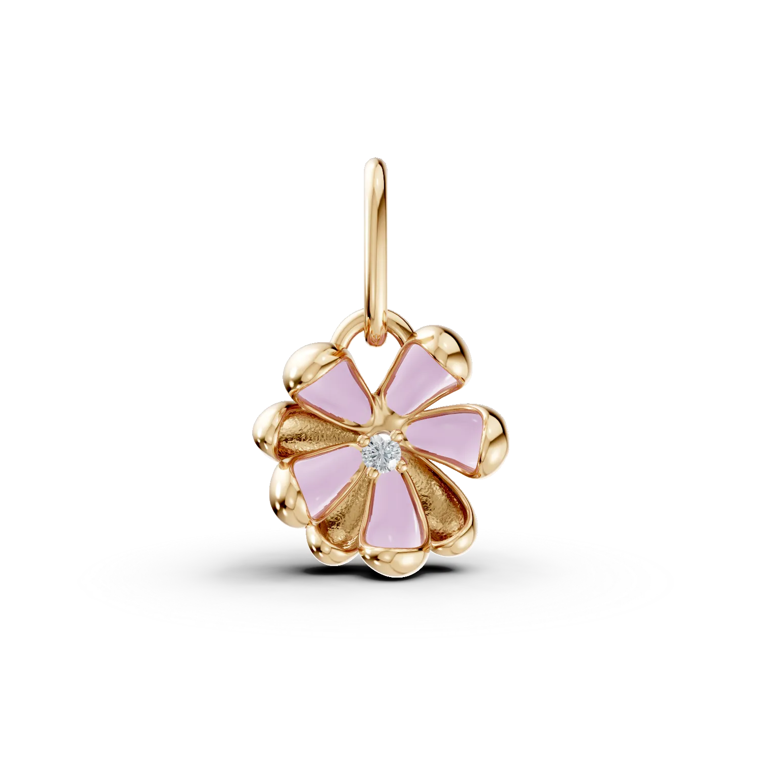 Pandantiv floare de tei din aur galben cu diamant de 0.01ct pentru copii