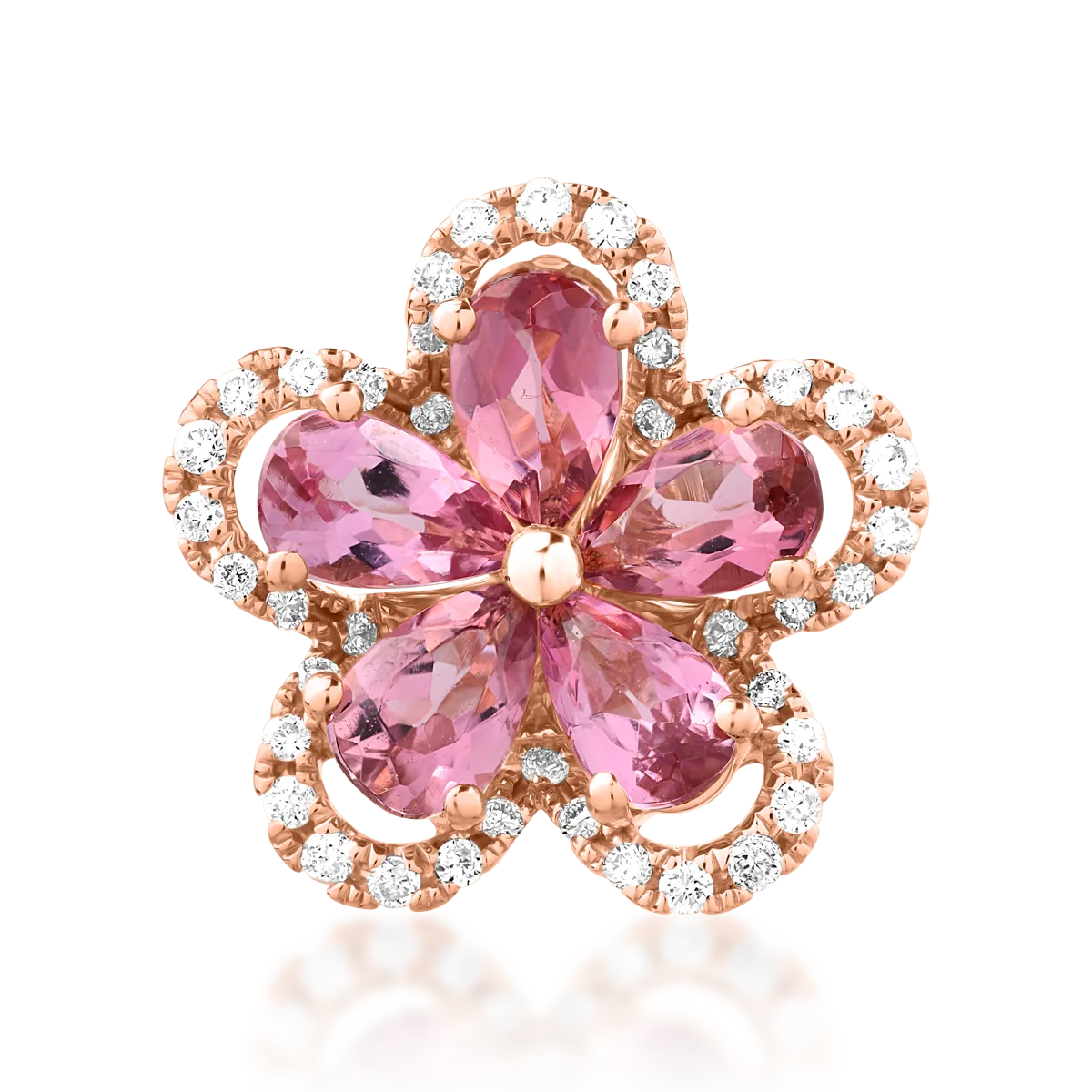 Pandantiv floare din aur roz cu turmaline roz de 0.9ct si diamante de 0.15ct