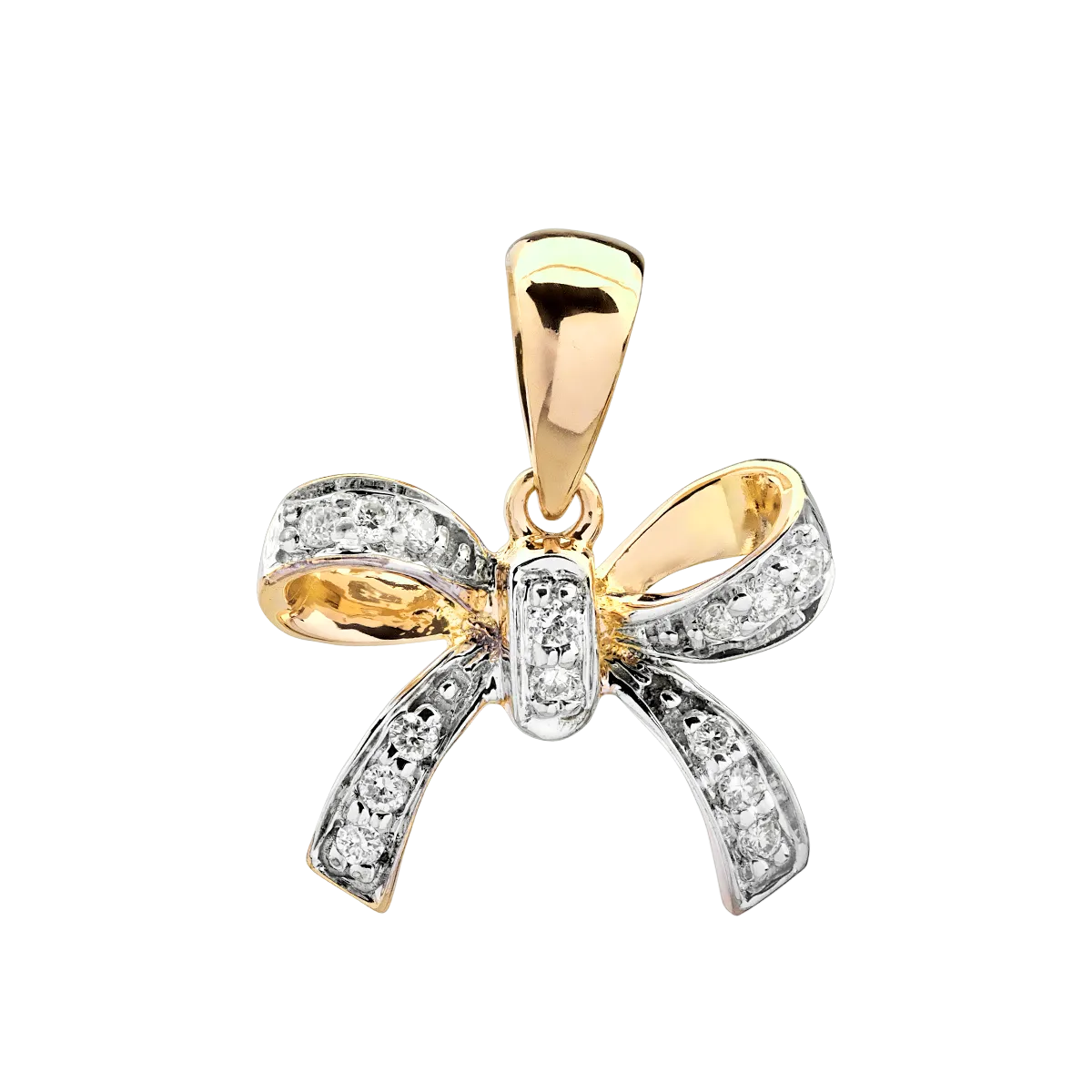 Pandantiv fundita din aur alb-galben cu diamante de 0.076ct