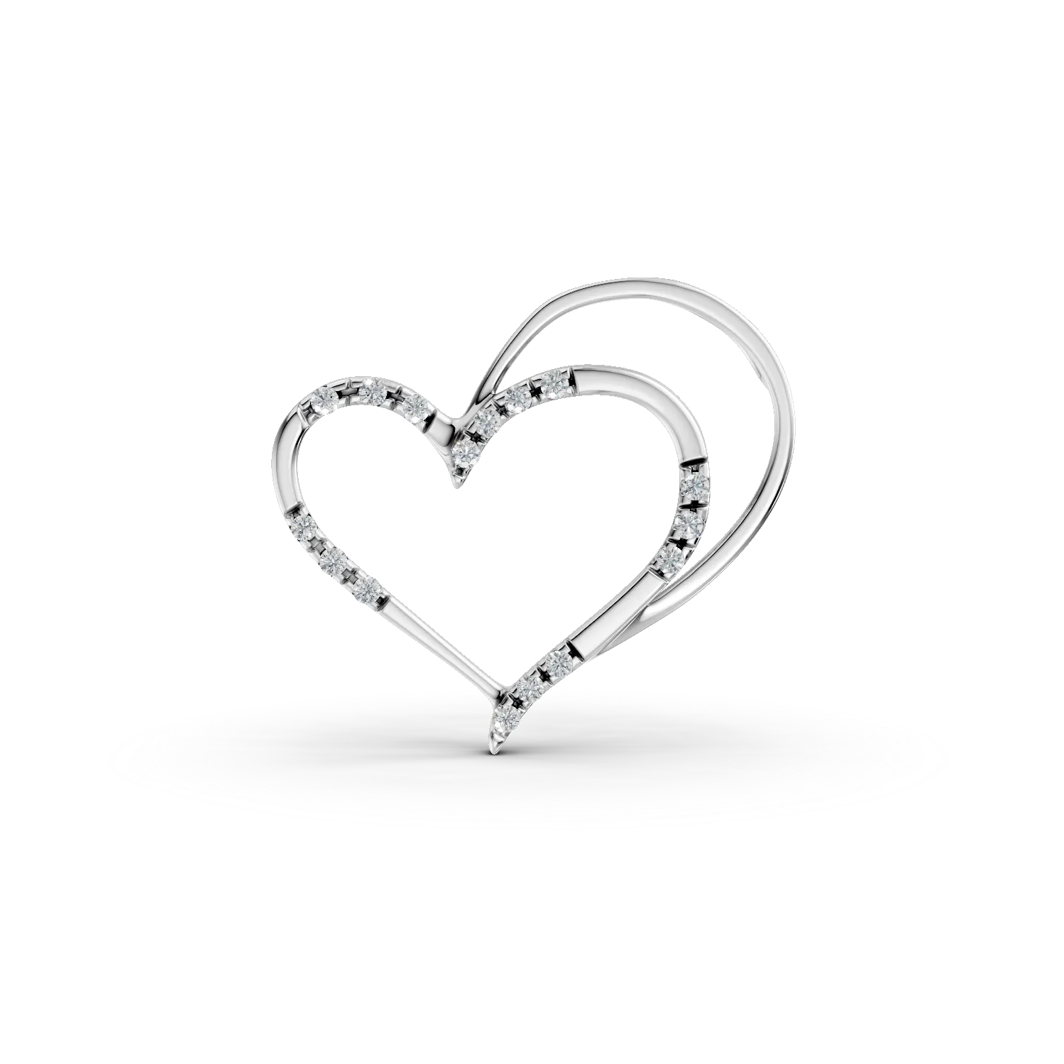 Pandantiv inima din aur alb cu diamante de 0.044ct