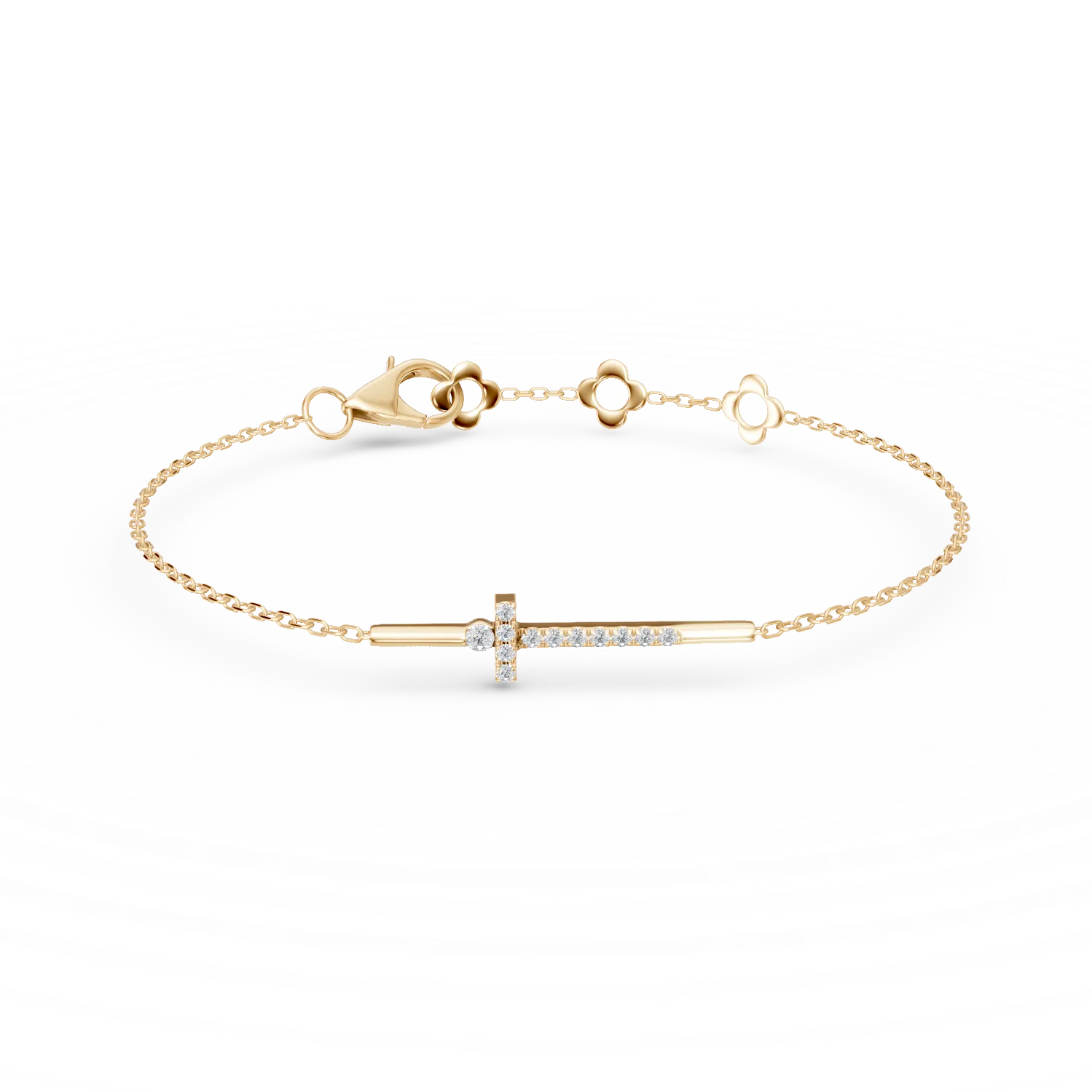 Bratara cu cruce din aur galben cu diamante de 0.09ct