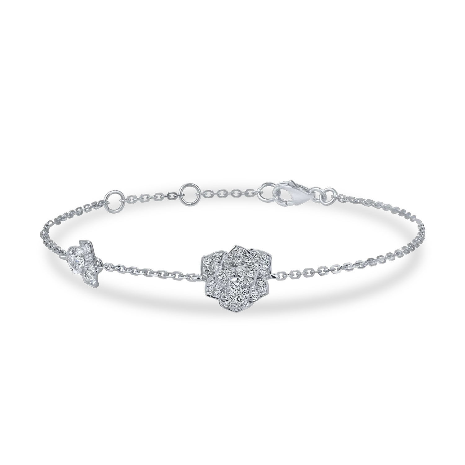 Bratara cu pandantiv floare din aur alb si diamante de 0.4ct