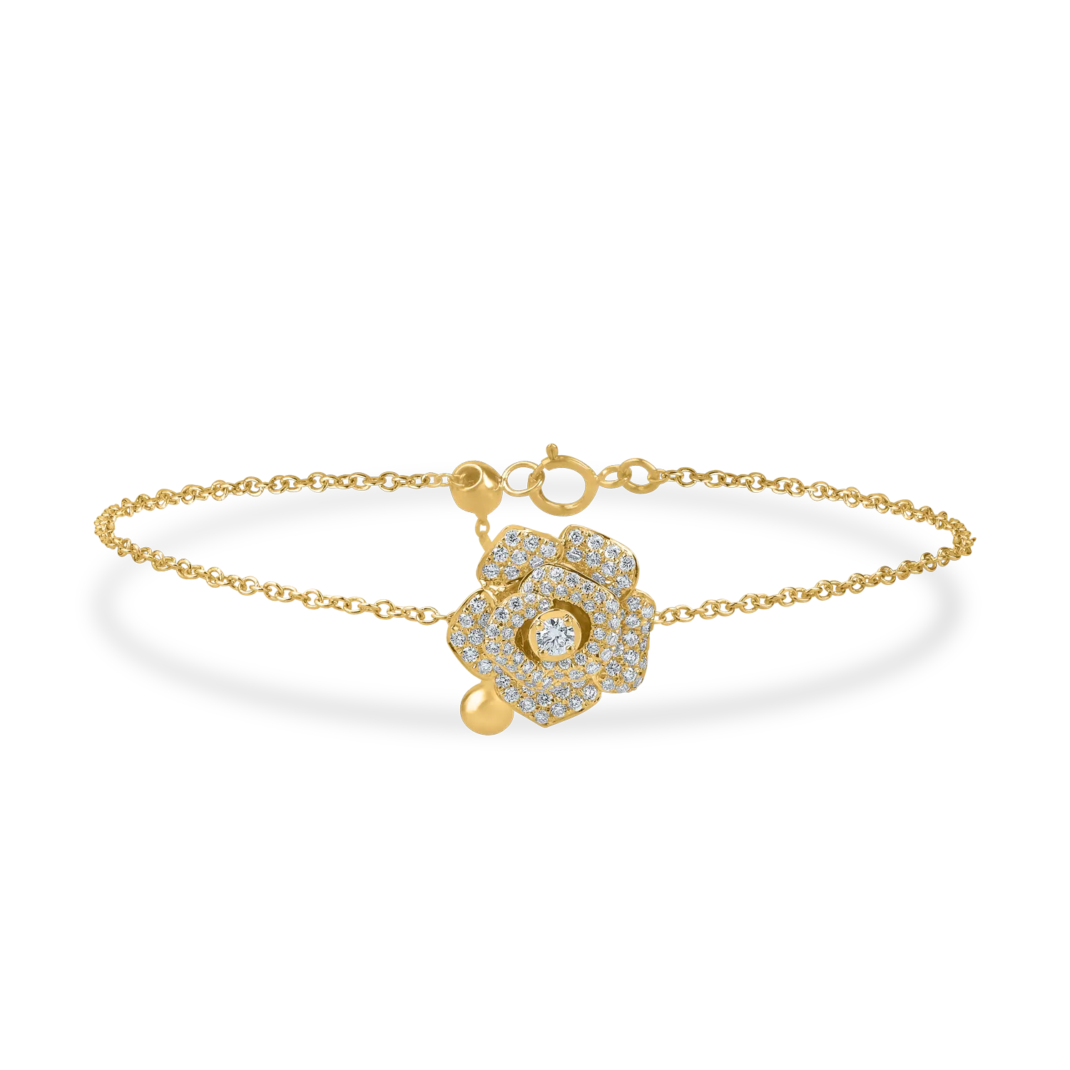Bratara cu pandantiv floare din aur galben cu diamante de 0.43ct