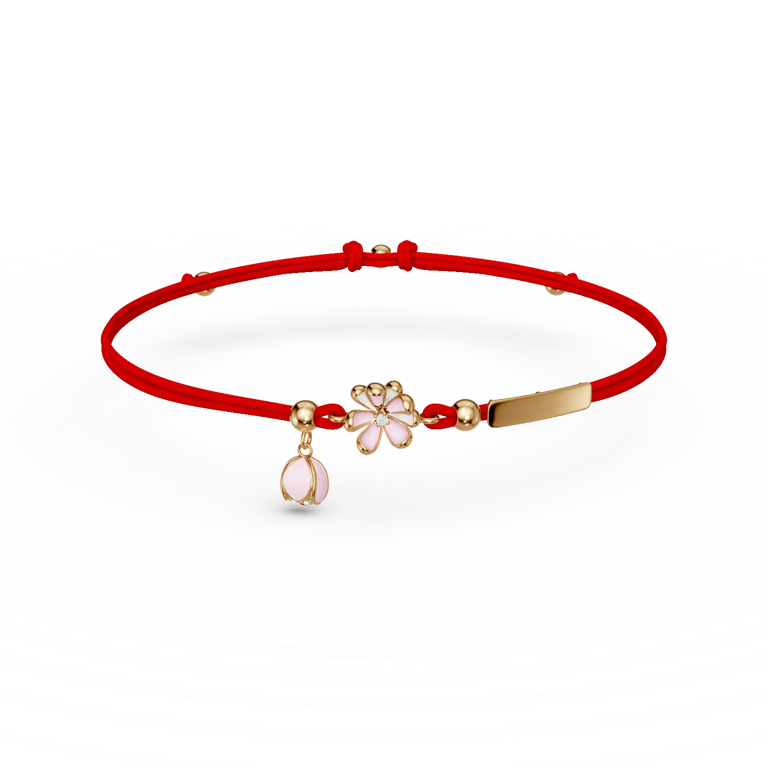 Bratara cu snur flori de tei din aur galben cu diamante de 0.02ct pentru copii