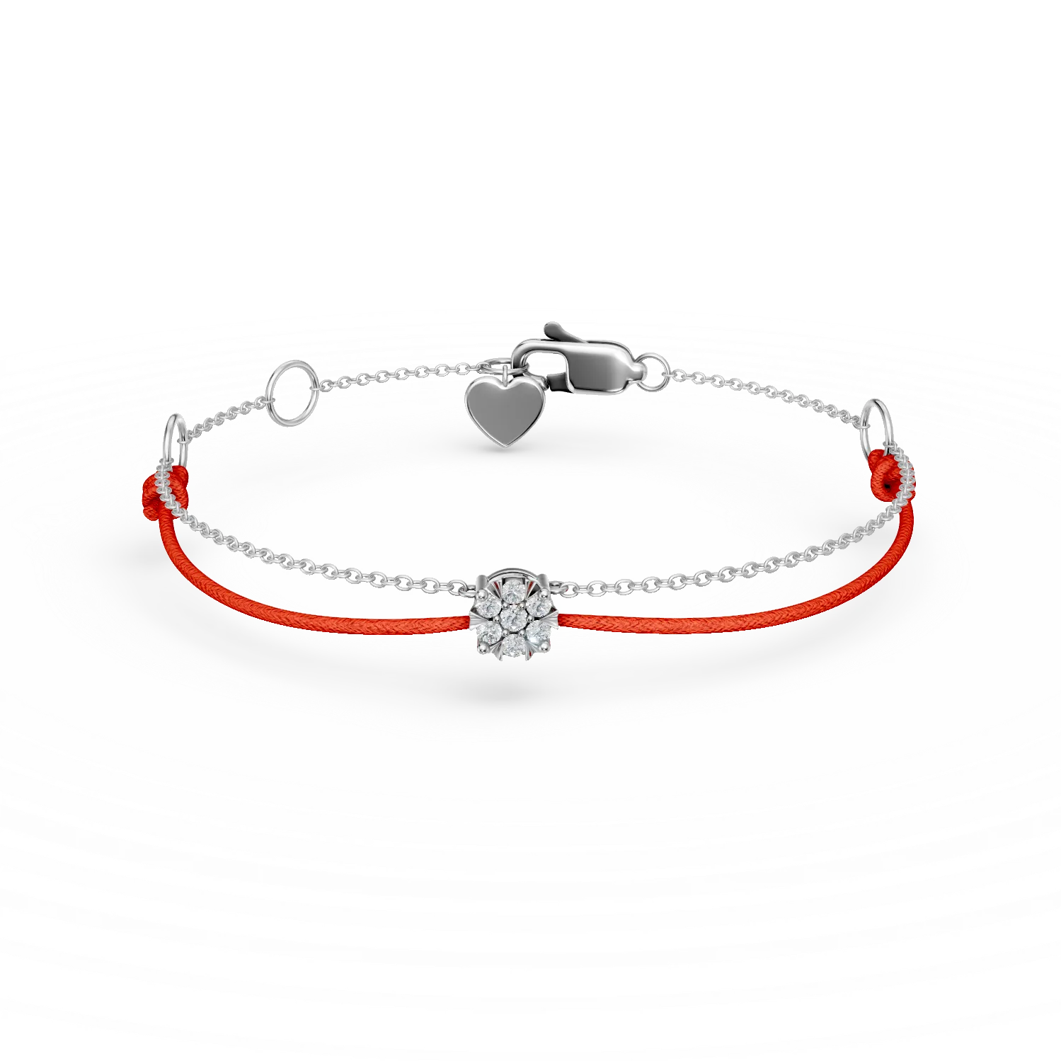 Bratara cu snur rosu si aur alb cu diamante de 0.1ct