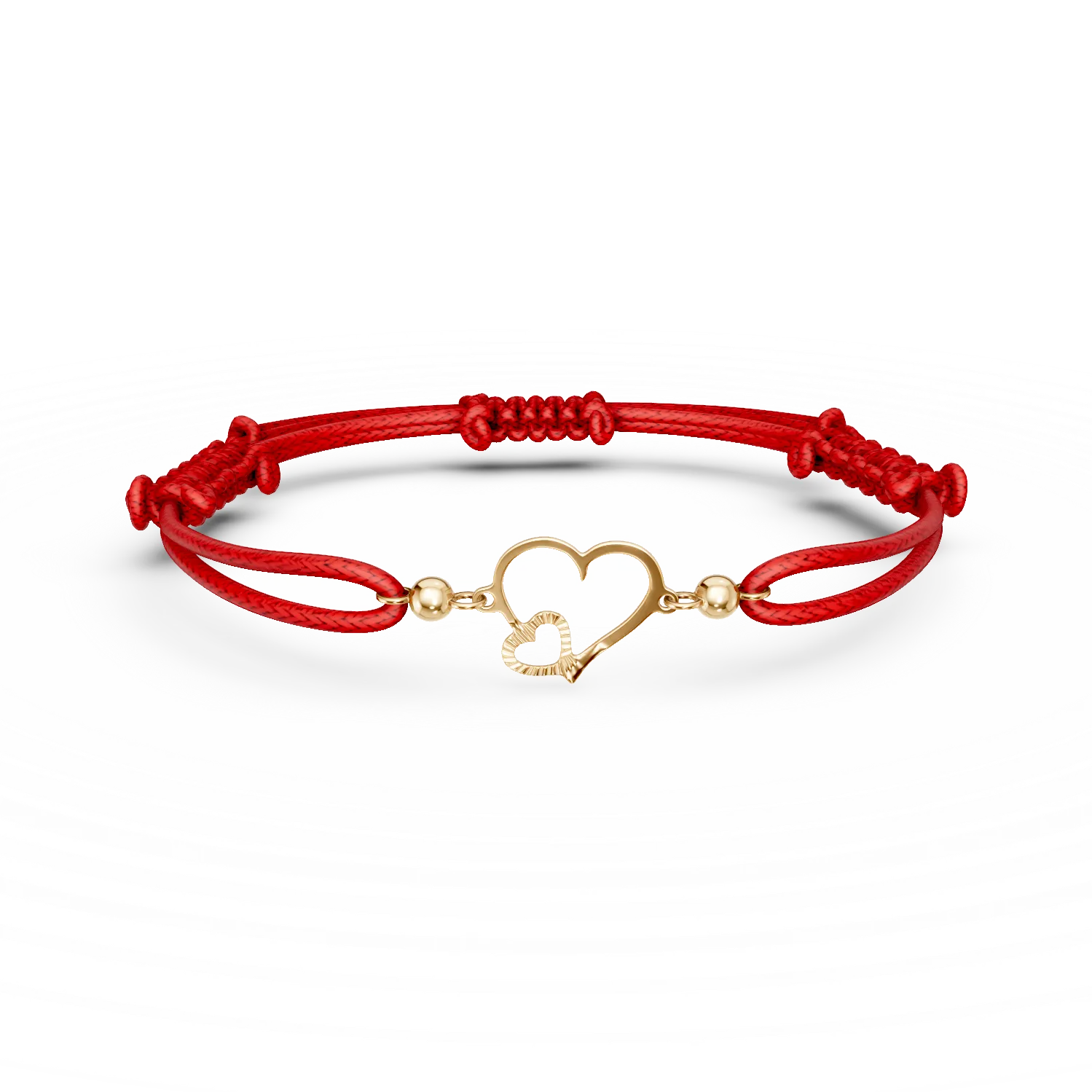 Bratara cu snur si pandantiv inimioare din aur galben