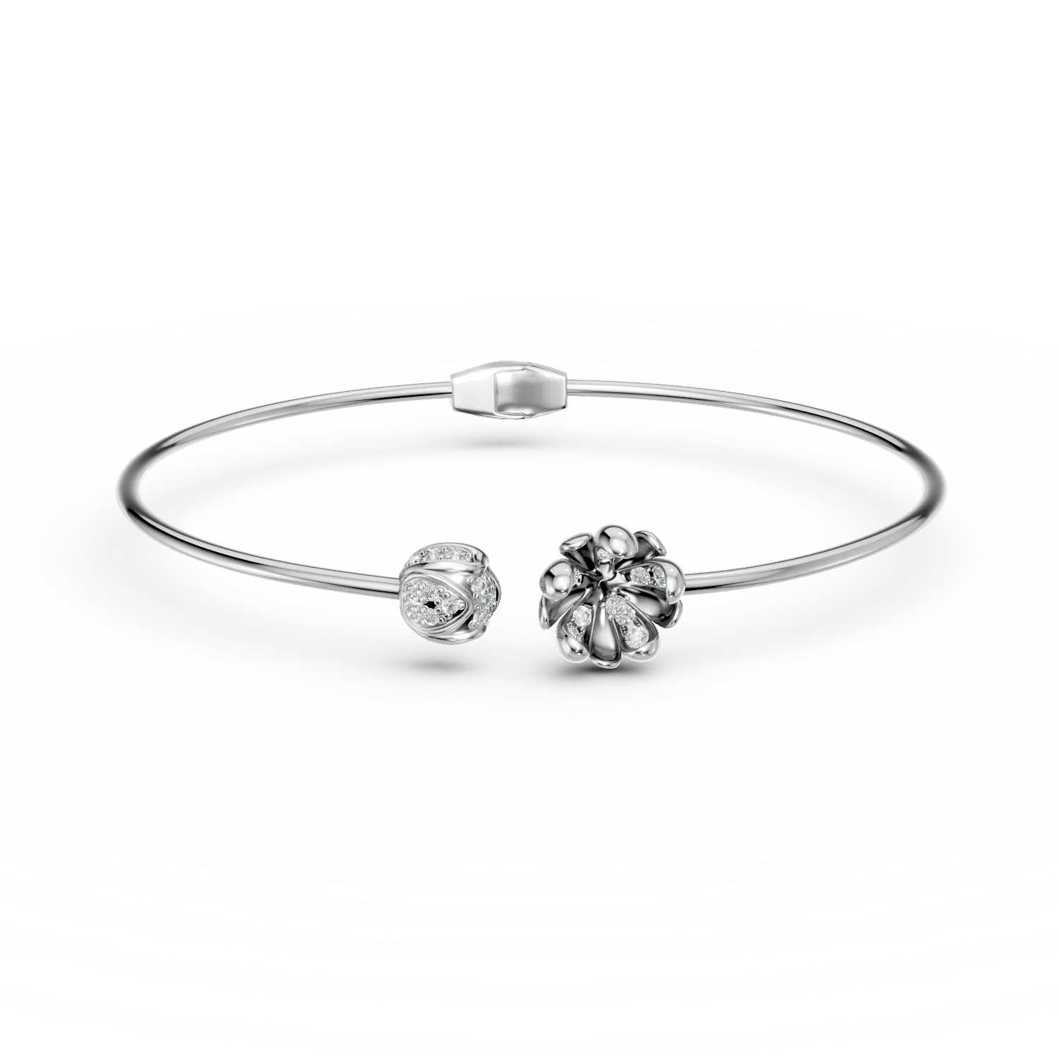 Bratara deschisa flori de tei din aur alb cu diamante de 0.17ct