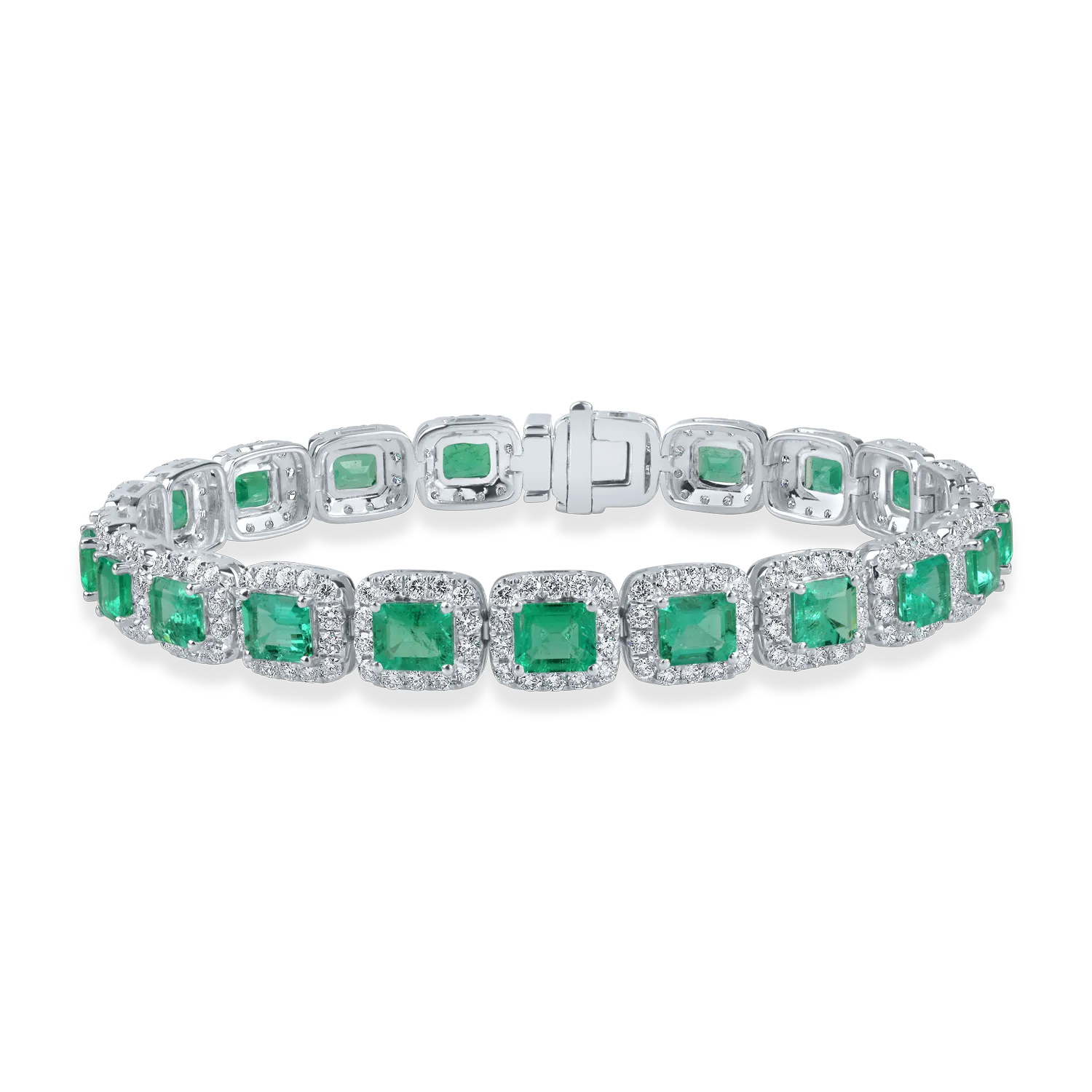 Bratara tennis din aur alb cu diamante pear de 1.46ct si smaralde square de 6.93ct 1 Bratara tennis din aur alb cu diamante pear de 1.46ct si smaralde square de 6.93ct