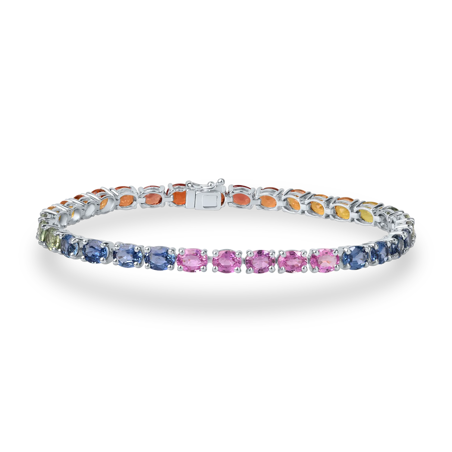 Bratara tennis din aur alb cu safire multicolore ovale de 15.18ct