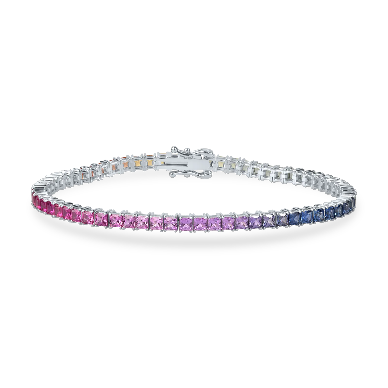 Bratara tennis din aur alb cu safire multicolore princess de 6.41ct