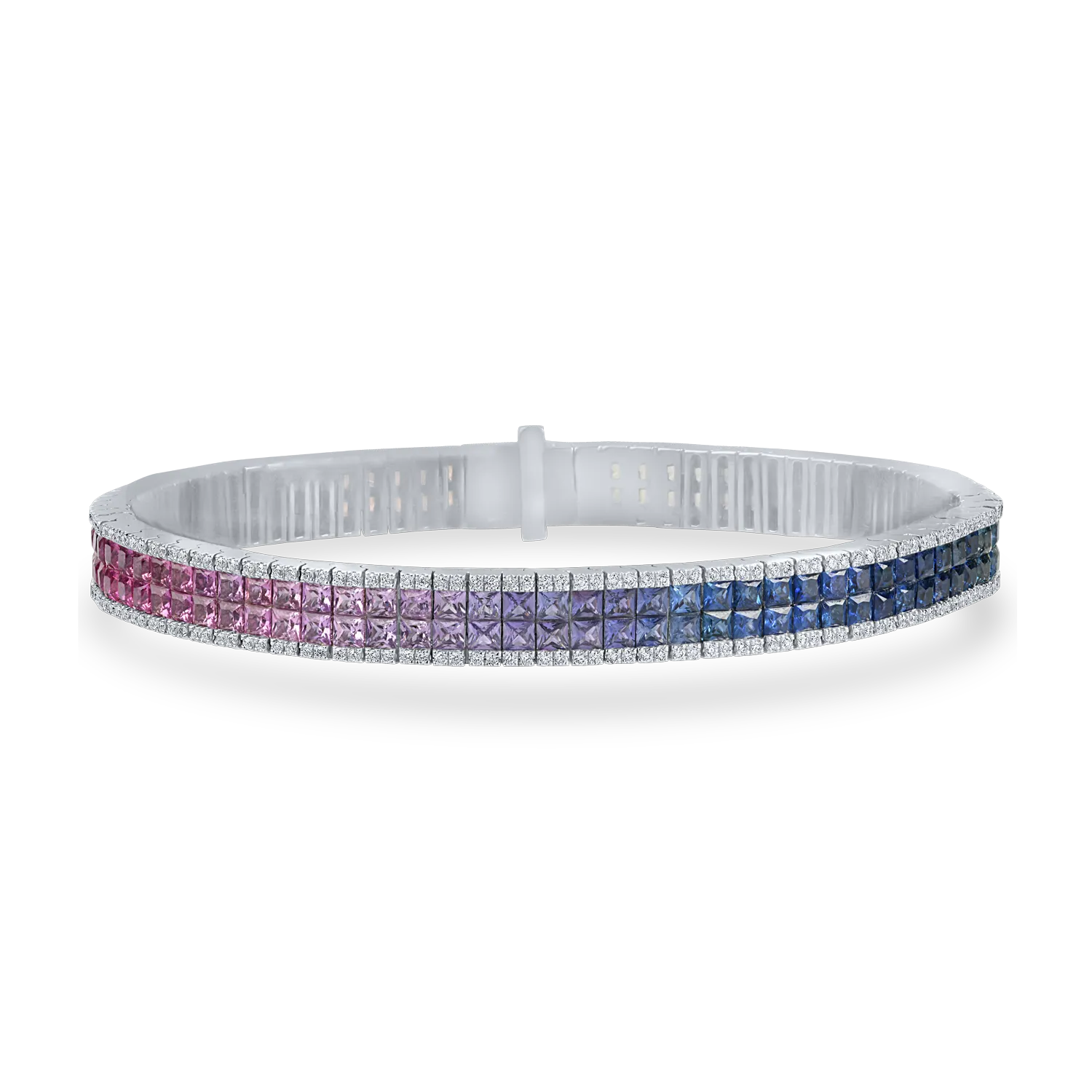 Bratara tennis din aur alb cu safire multicolore princess de 8.62ct si diamante de 0.89ct