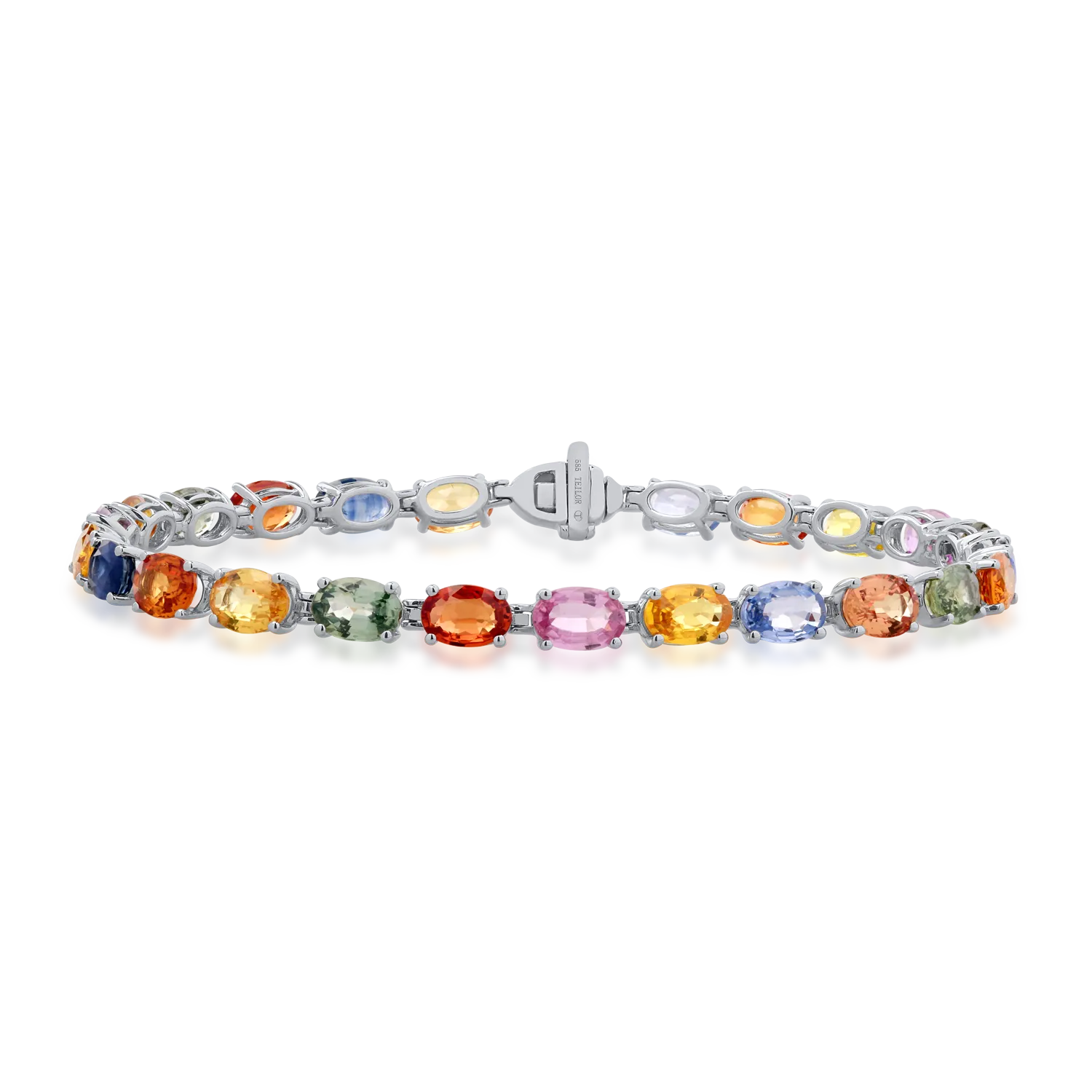 Bratara tennis din aur alb cu safire multicolore ovale de 13.1ct