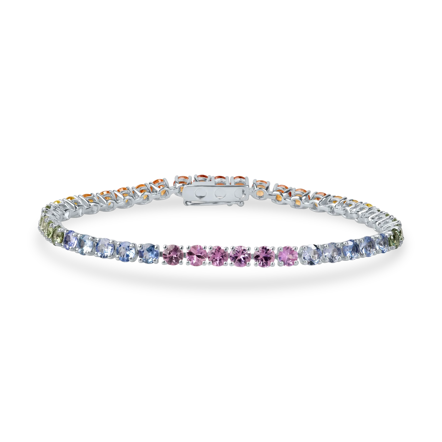 Bratara tennis din aur alb cu safire multicolore de 8.84ct