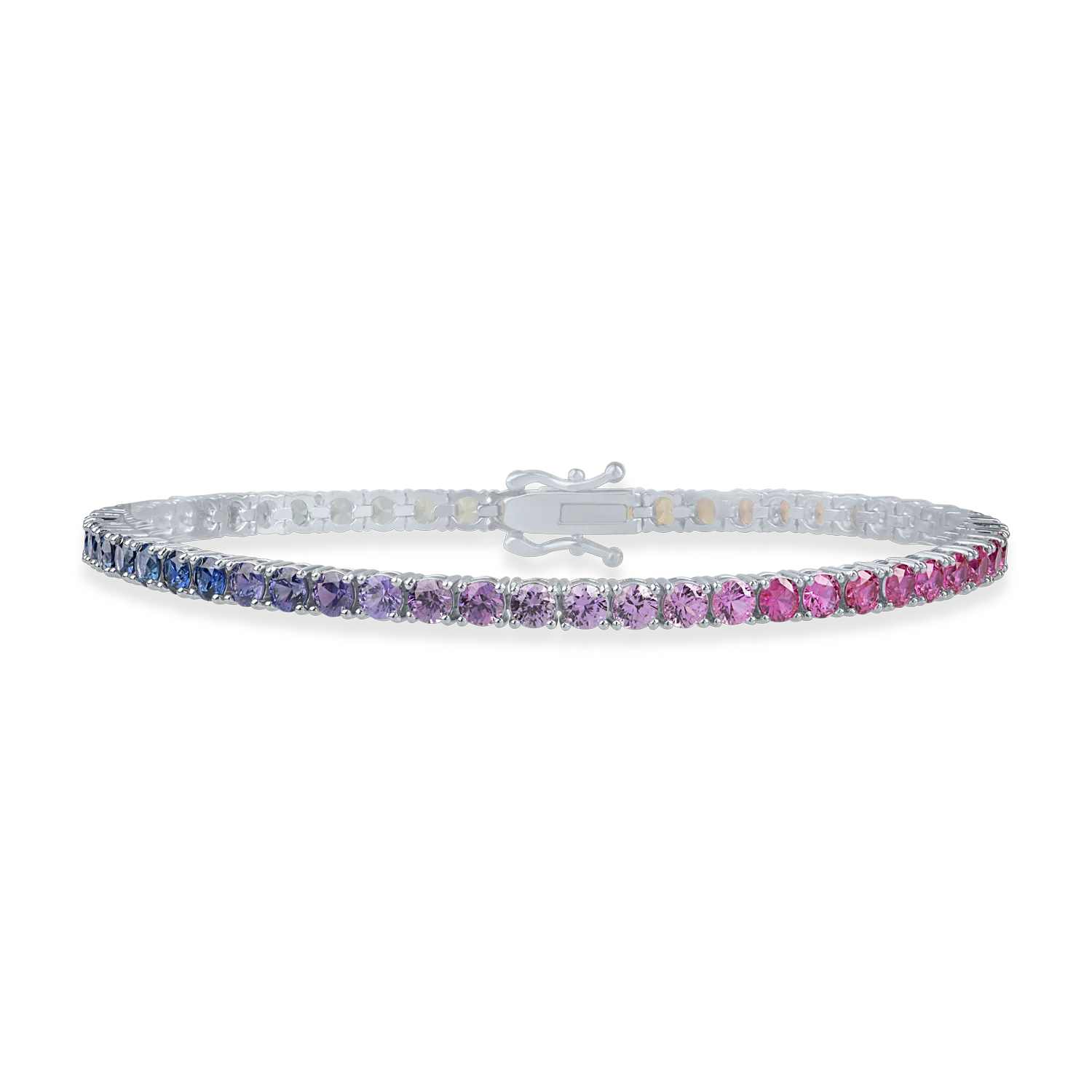 Bratara tennis din aur alb cu safire multicolore de 7.2ct