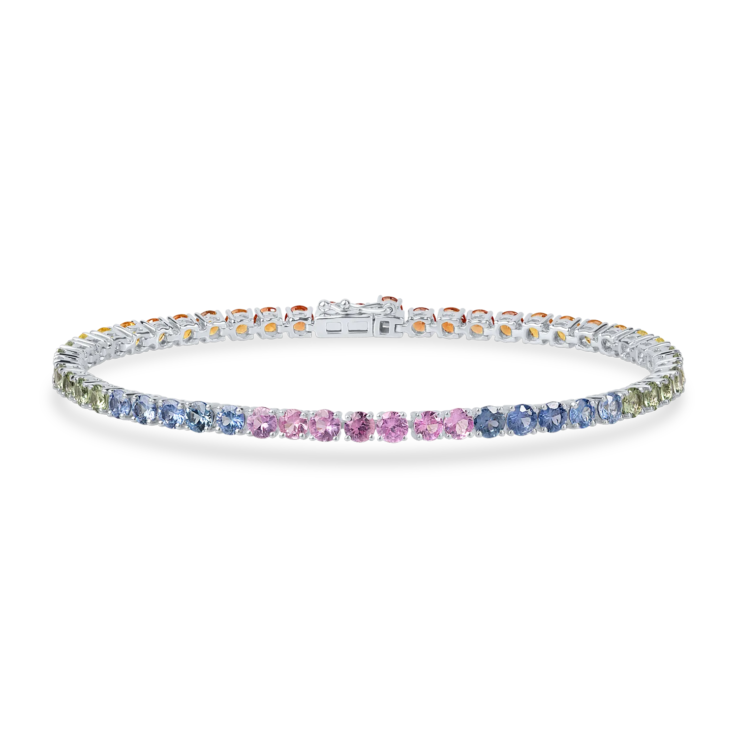 Bratara tennis din aur alb cu safire multicolore de 7.17ct