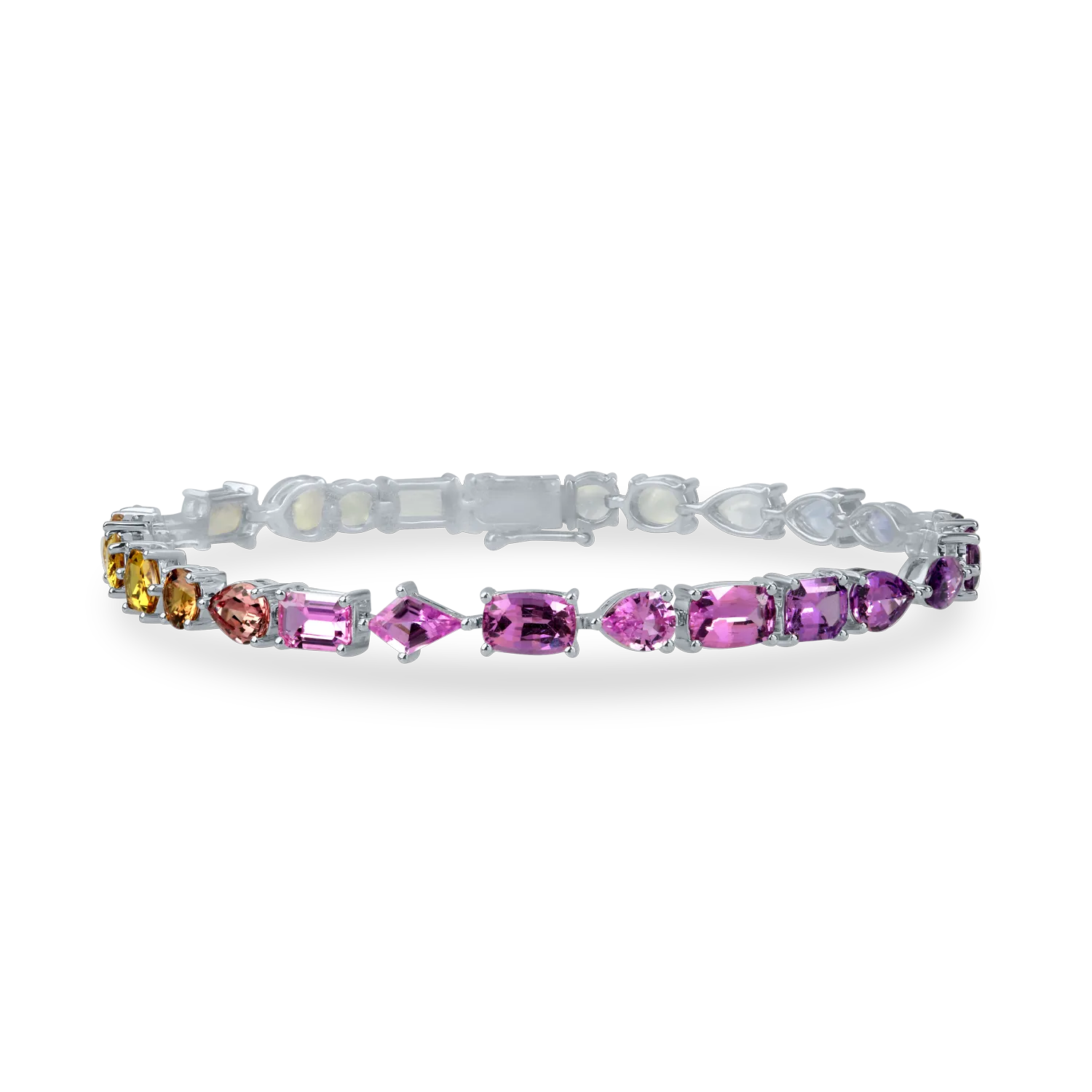Bratara tennis din aur alb cu safire multicolore de 10.6ct