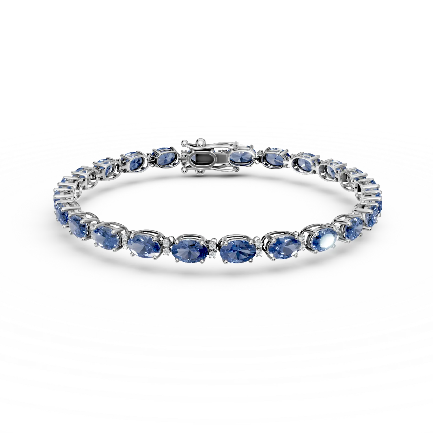 Bratara tennis din aur alb cu tanzanite ovale de 11.85ct si diamante de 0.24ct