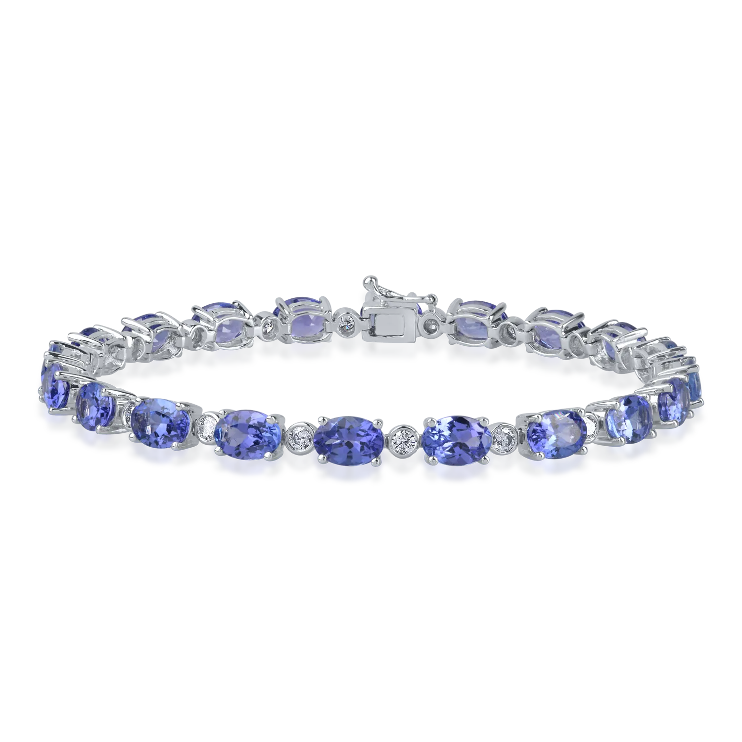 Bratara tennis din aur alb cu tanzanite de 12ct si diamante de 0.8ct 1 Bratara tennis din aur alb cu tanzanite de 12ct si diamante de 0.8ct