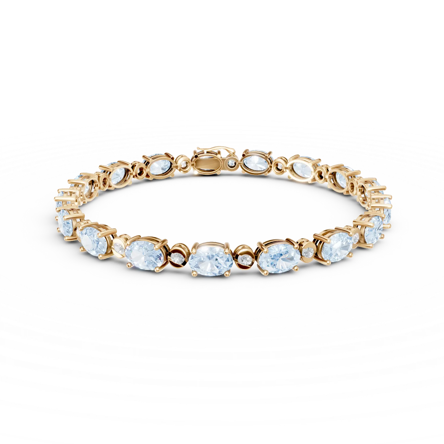 Bratara tennis din aur galben cu topaze albastre ovale de 14.8ct si diamante de 0.3ct