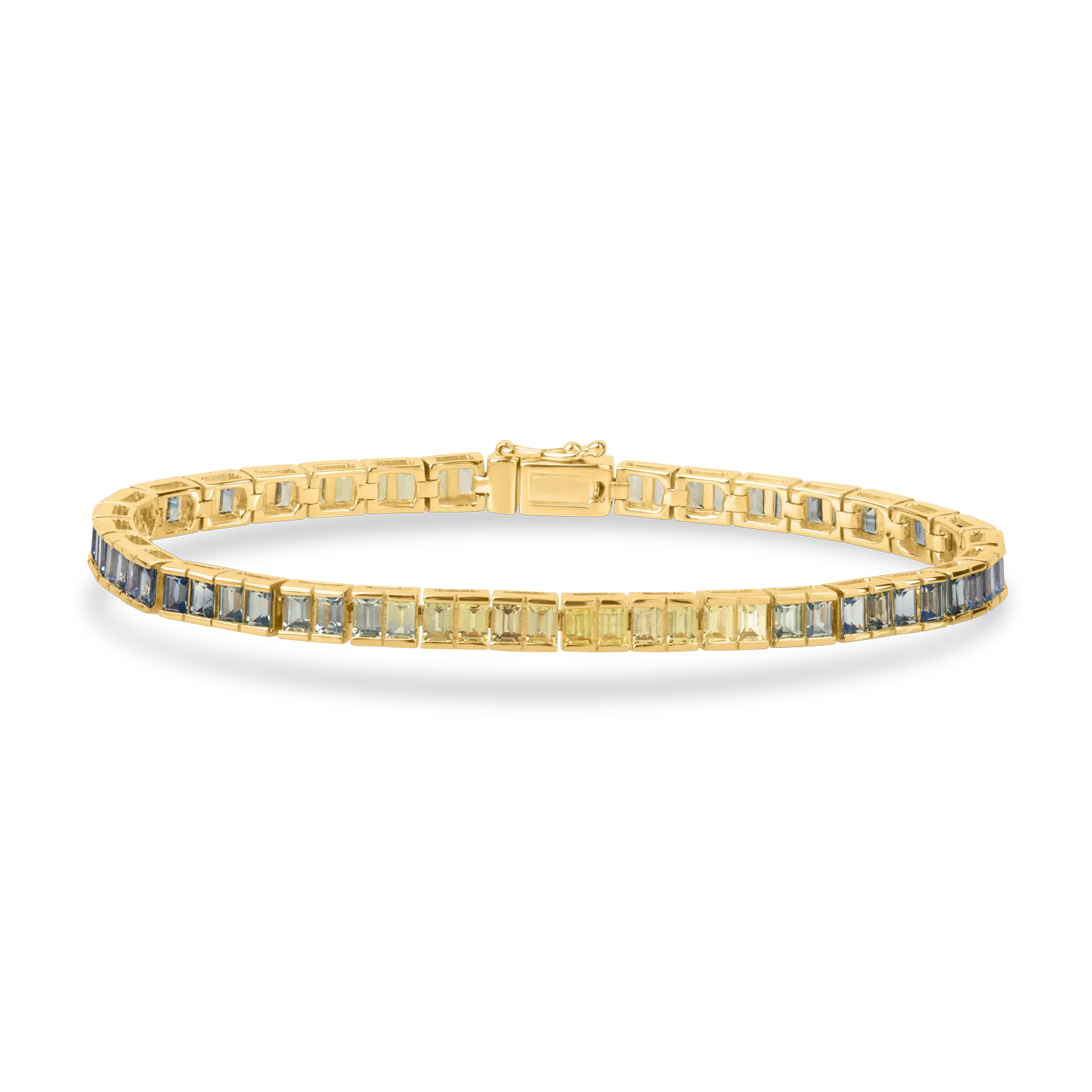 Bratara tennis din aur galben cu safire multicolore baguette de 6.37ct