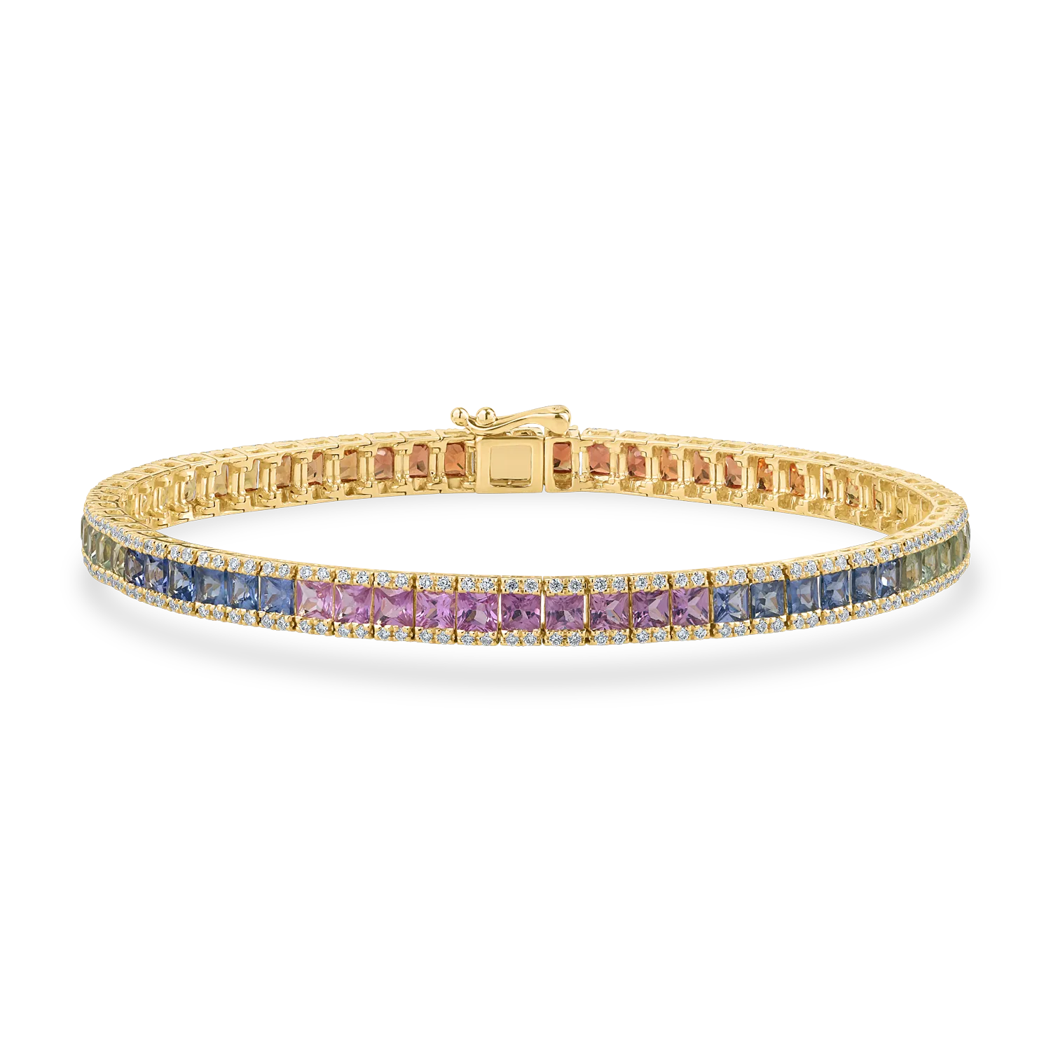 Bratara tennis din aur galben cu safire multicolore square de 9.18ct