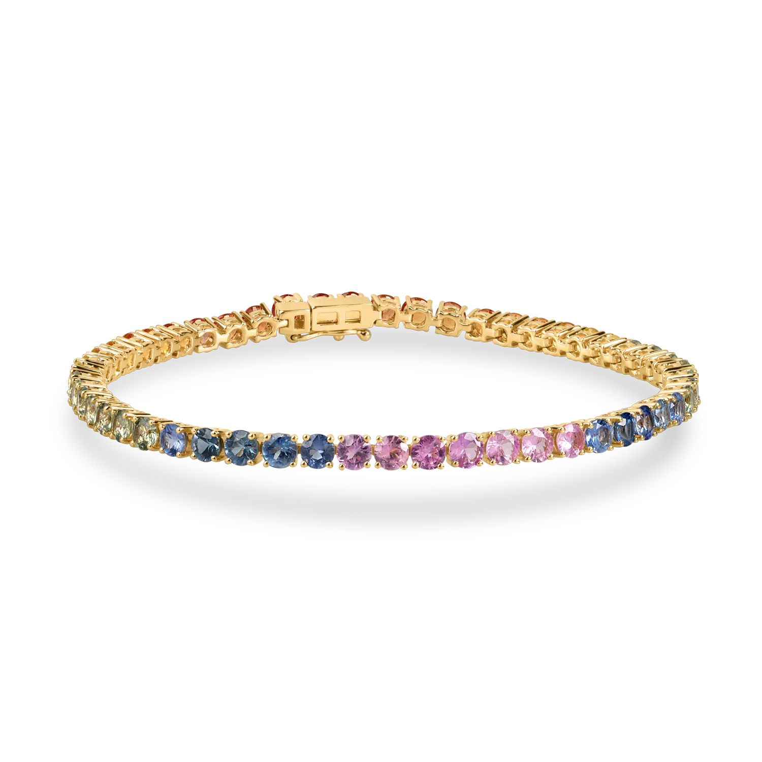 Bratara tennis din aur galben cu safire multicolore de 7.18ct