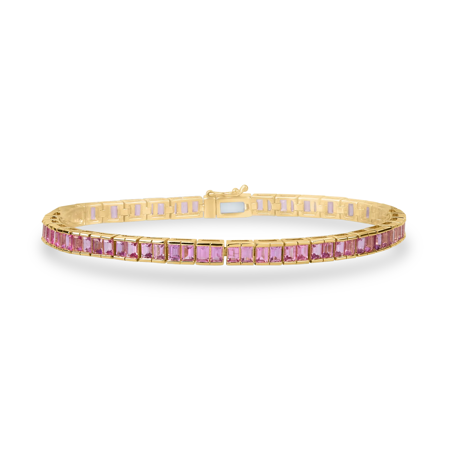 Bratara tennis din aur roz cu safire roz baguette de 6.83ct