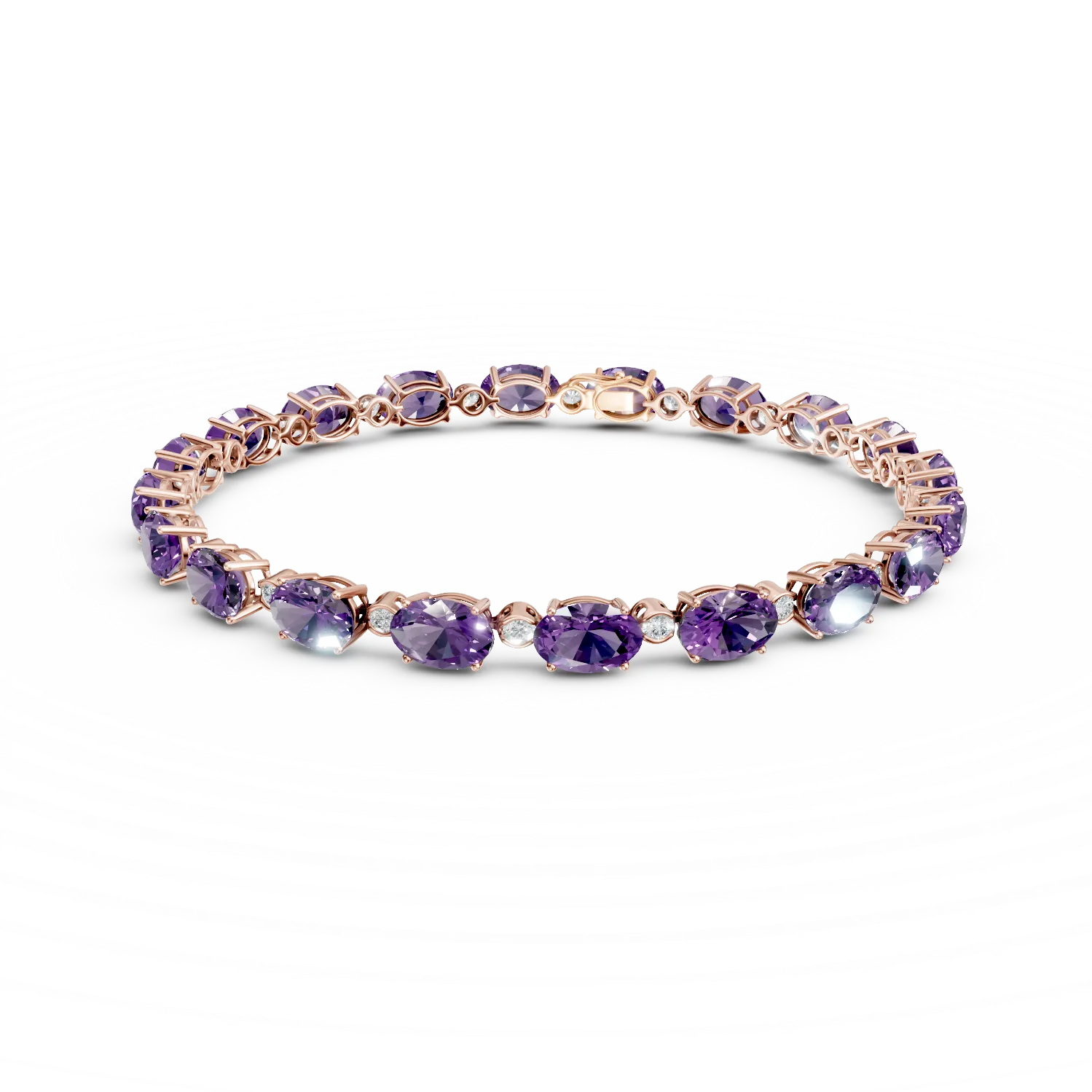 Bratara tennis din aur roz cu ametiste ovale de 14.2ct si diamante de 0.4ct