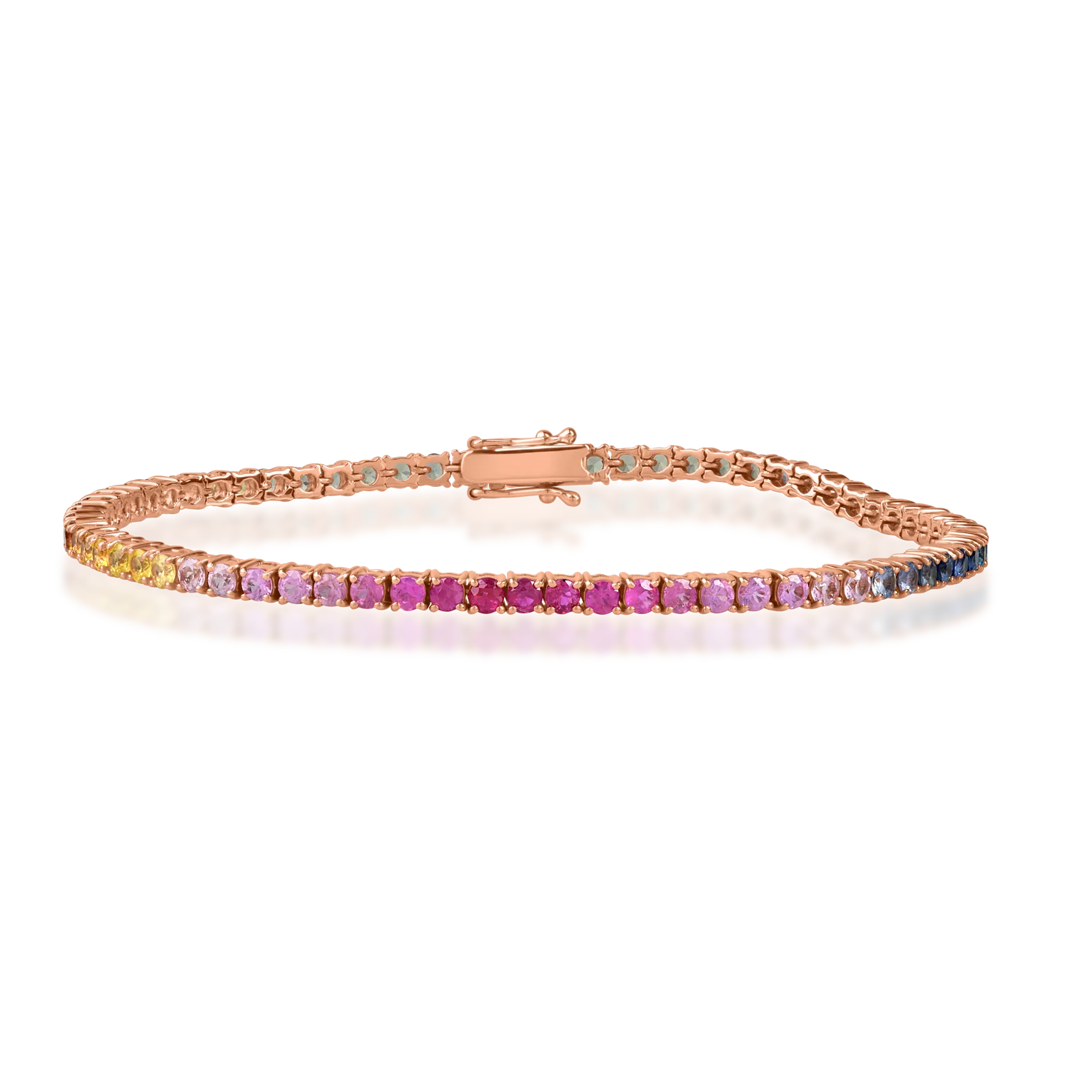 Bratara tennis din aur roz cu safire multicolore de 5.23ct