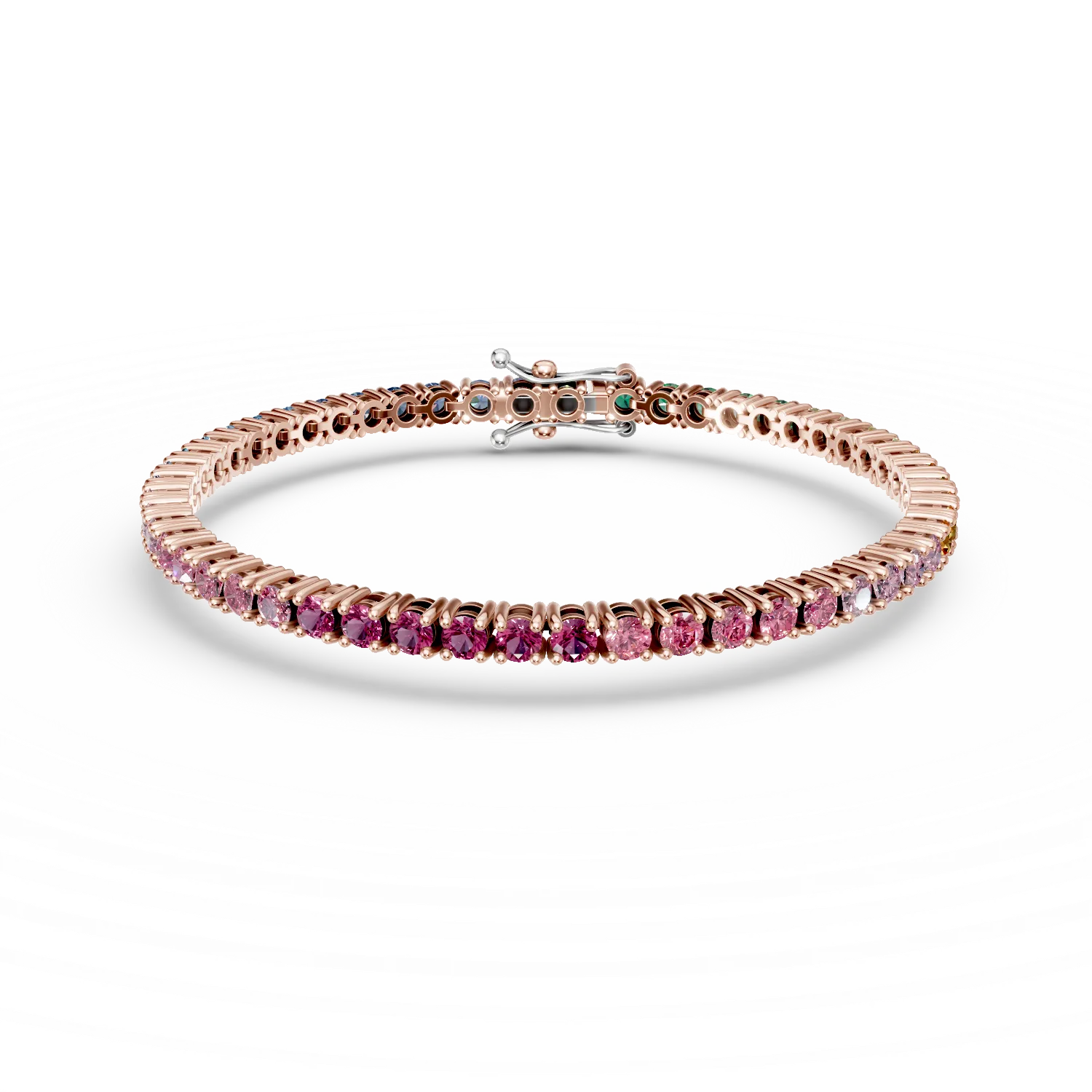 Bratara tennis din aur roz cu safire multicolore de 4.55ct